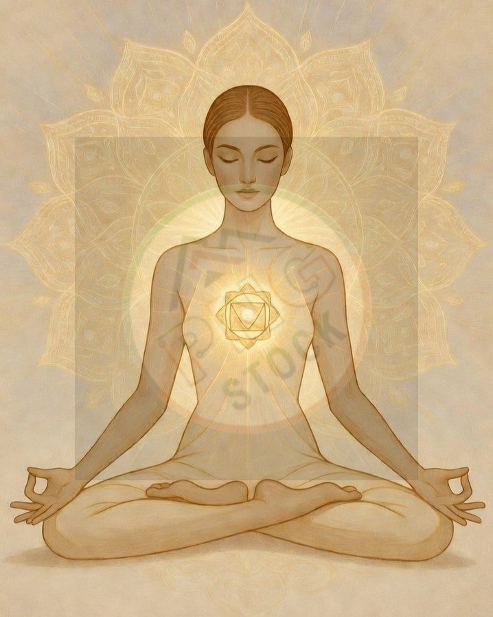 Minimal Spiritual Woman Meditation Lotus Pose with Golden Aura Light Glow - download (2) cropped