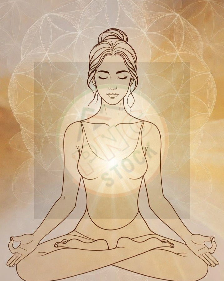 Minimal Spiritual Woman Meditation Lotus Pose with Golden Aura Light Glow - download (3) cropped