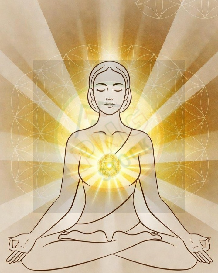 Minimal Spiritual Woman Meditation Lotus Pose with Golden Aura Light Glow - download (5) cropped