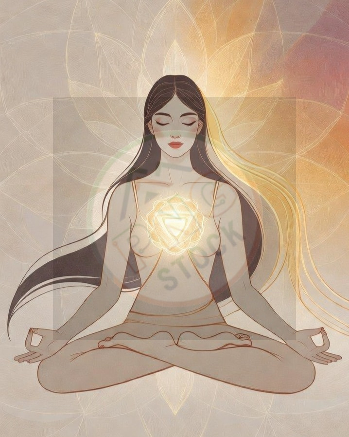 Minimal Spiritual Woman Meditation Lotus Pose with Golden Aura Light Glow - download (6) cropped