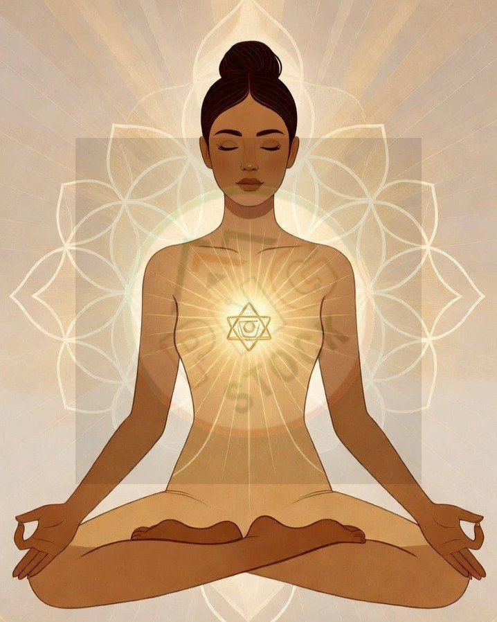 Minimal Spiritual Woman Meditation Lotus Pose with Golden Aura Light Glow - download (9) cropped