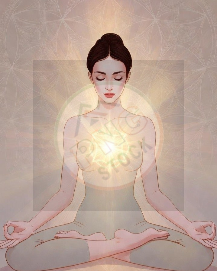 Minimal Spiritual Woman Meditation Lotus Pose with Golden Aura Light Glow - download (10) cropped