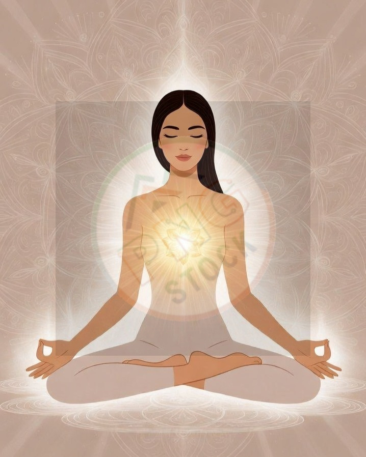 Minimal Spiritual Woman Meditation Lotus Pose with Golden Aura Light Glow - download (12) cropped
