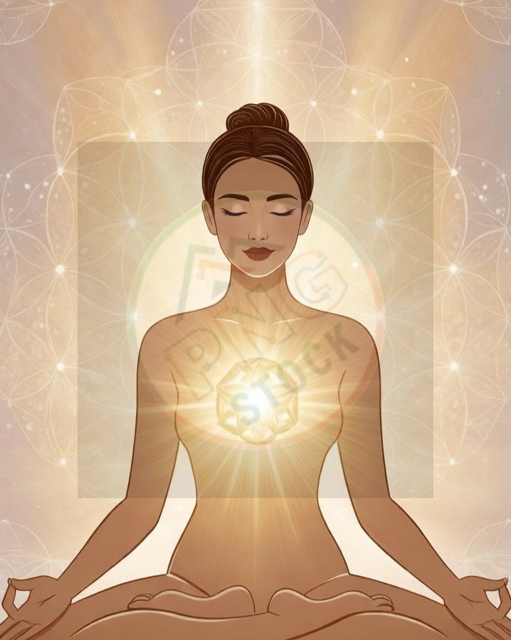 Minimal Spiritual Woman Meditation Lotus Pose with Golden Aura Light Glow - download (13) cropped