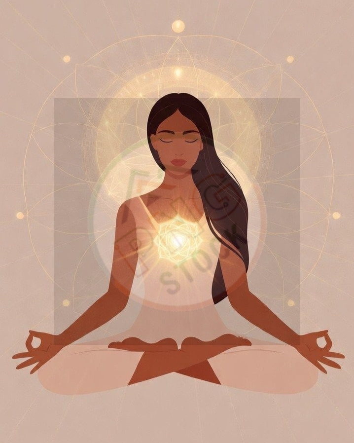 Minimal Spiritual Woman Meditation Lotus Pose with Golden Aura Light Glow - download (14) cropped