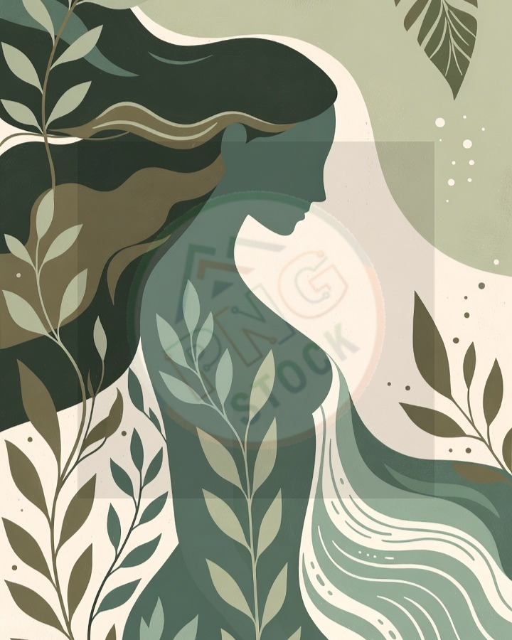 Female Silhouette Blended with Nature Leaves Vines Water Minimal Art - Female Silhouette Blended with Nature Leaves Vines Water Minimal Art (2)
