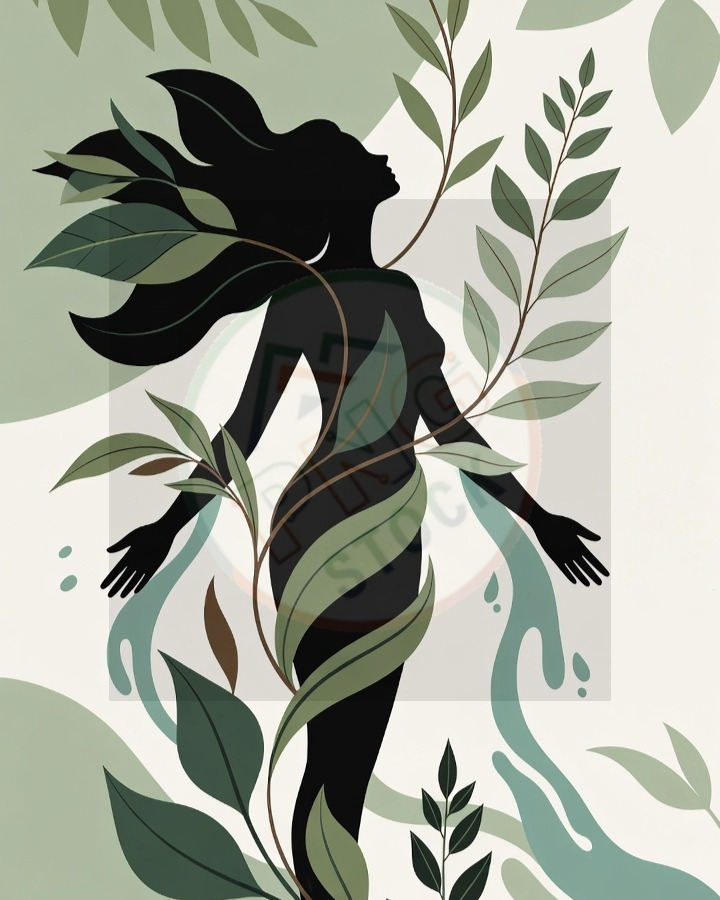 Female Silhouette Blended with Nature Leaves Vines Water Minimal Art - Female Silhouette Blended with Nature Leaves Vines Water Minimal Art (3)