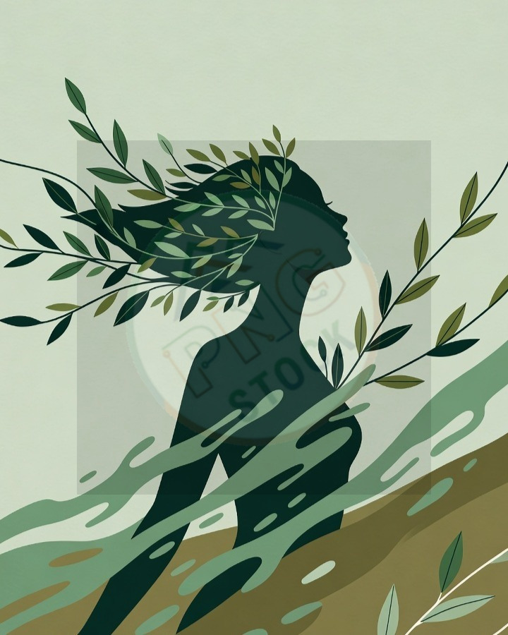 Female Silhouette Blended with Nature Leaves Vines Water Minimal Art - Female Silhouette Blended with Nature Leaves Vines Water Minimal Art (4)