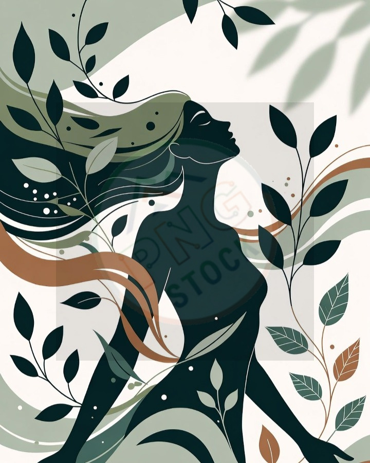 Female Silhouette Blended with Nature Leaves Vines Water Minimal Art - Female Silhouette Blended with Nature Leaves Vines Water Minimal Art (5)