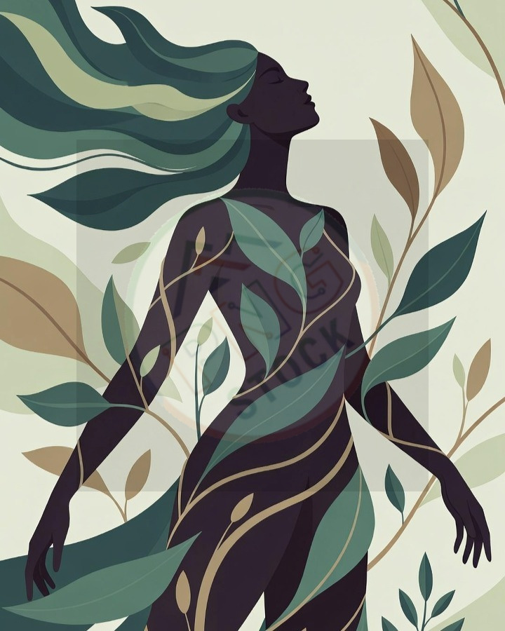 Female Silhouette Blended with Nature Leaves Vines Water Minimal Art - Female Silhouette Blended with Nature Leaves Vines Water Minimal Art (6)