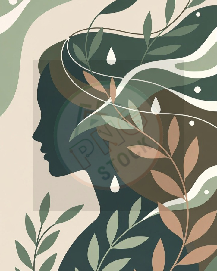 Female Silhouette Blended with Nature Leaves Vines Water Minimal Art - Female Silhouette Blended with Nature Leaves Vines Water Minimal Art (7)