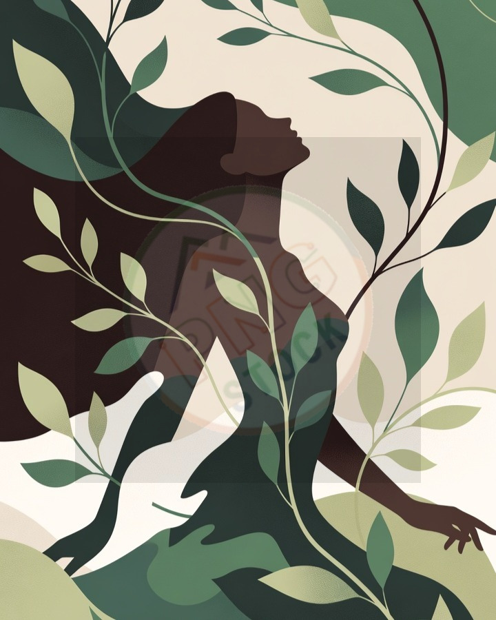 Female Silhouette Blended with Nature Leaves Vines Water Minimal Art - Female Silhouette Blended with Nature Leaves Vines Water Minimal Art (10)