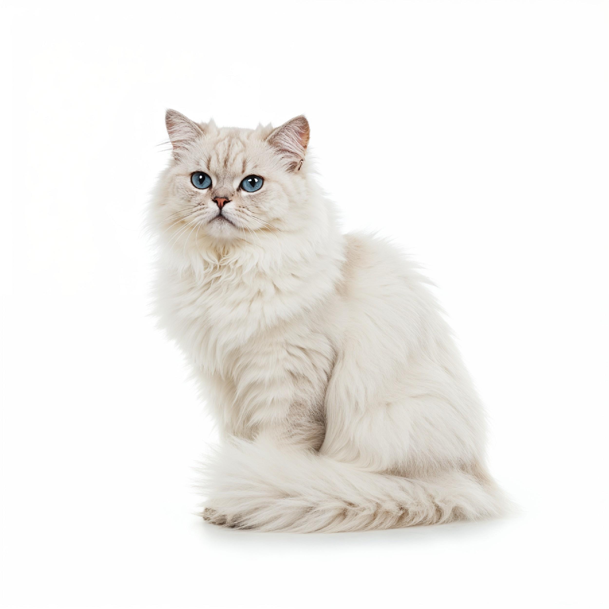 Fluffy White Persian Cat Sitting Gracefully Isolated Pet Portrait