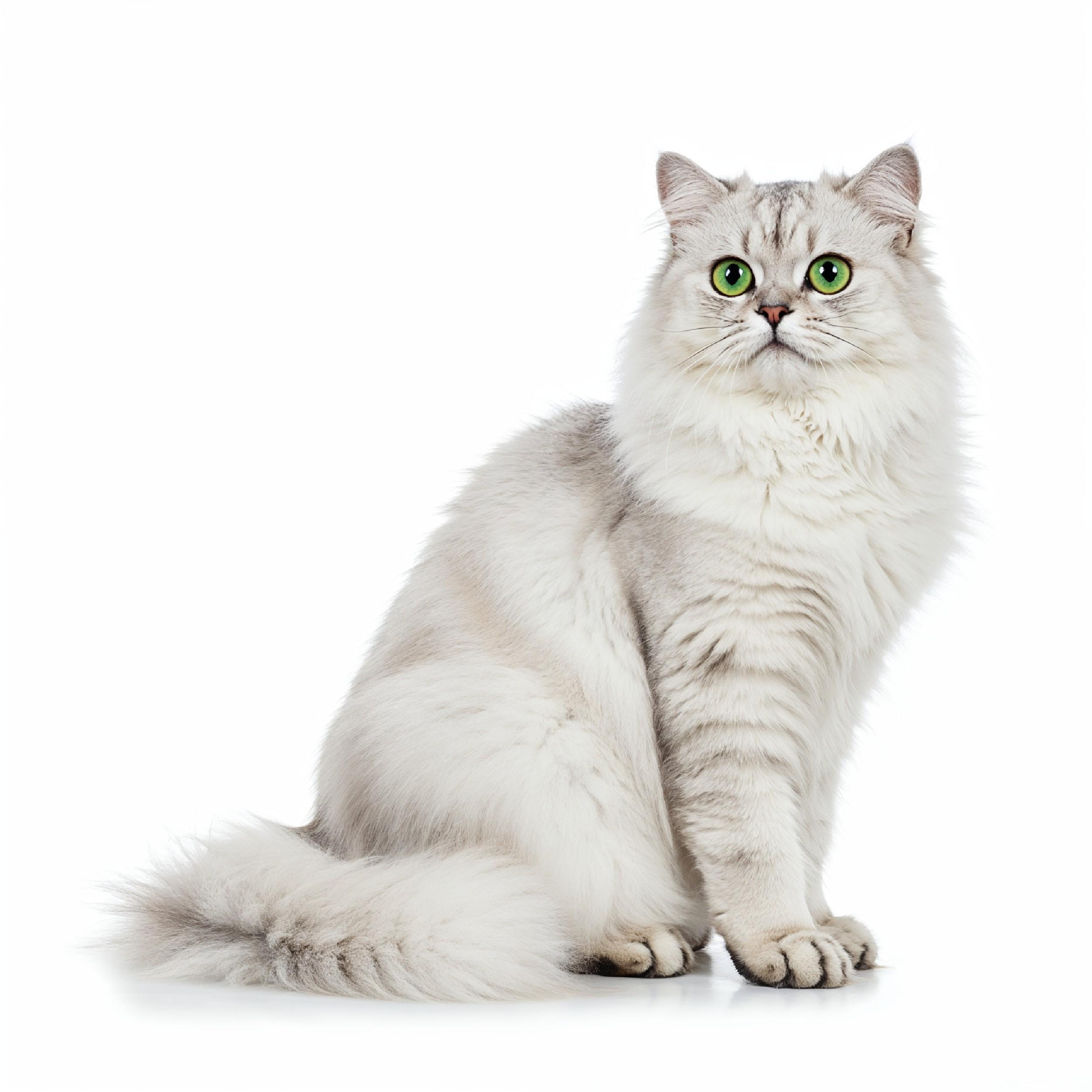 Fluffy White Persian Cat Sitting Gracefully Isolated Pet Portrait