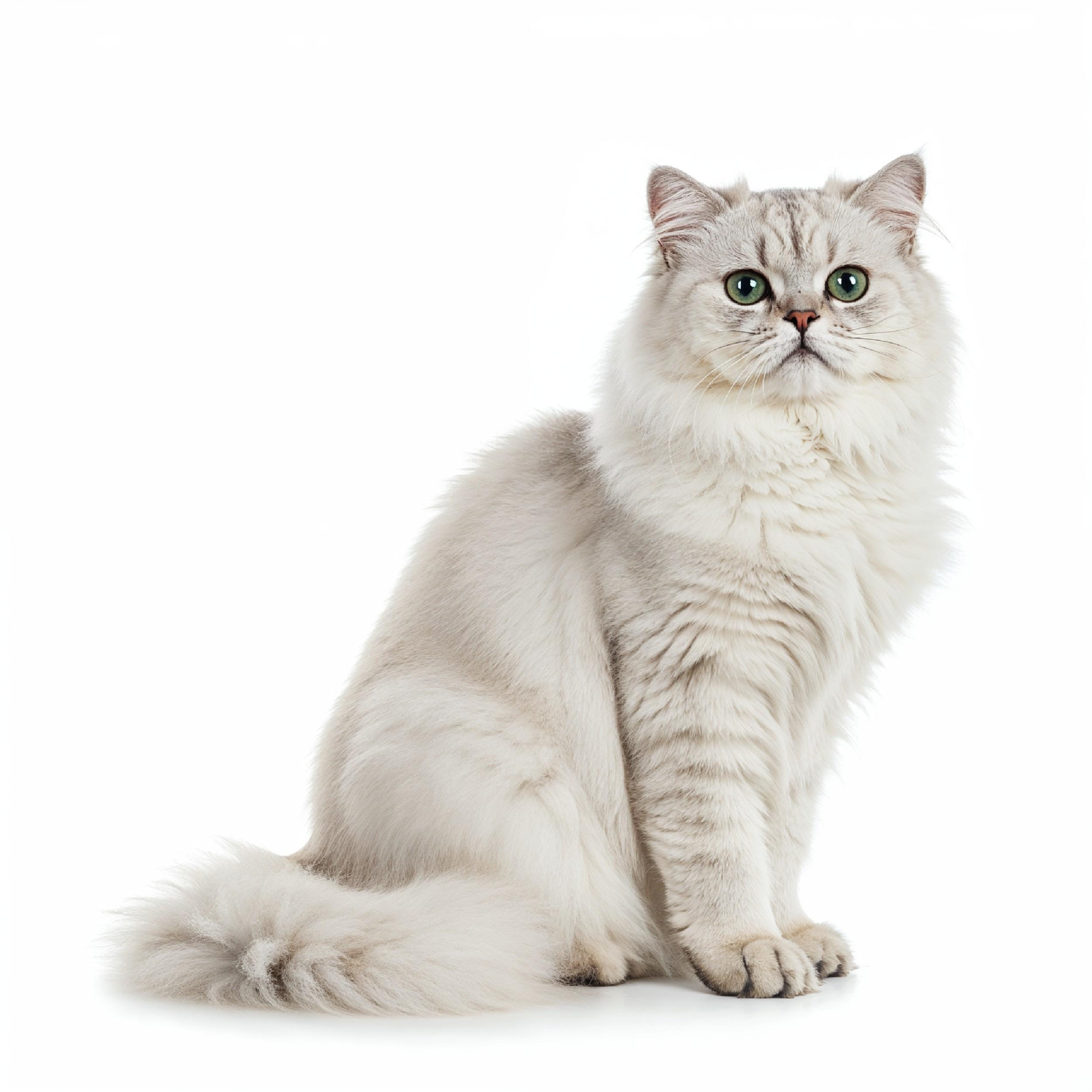 Fluffy White Persian Cat Sitting Gracefully Isolated Pet Portrait