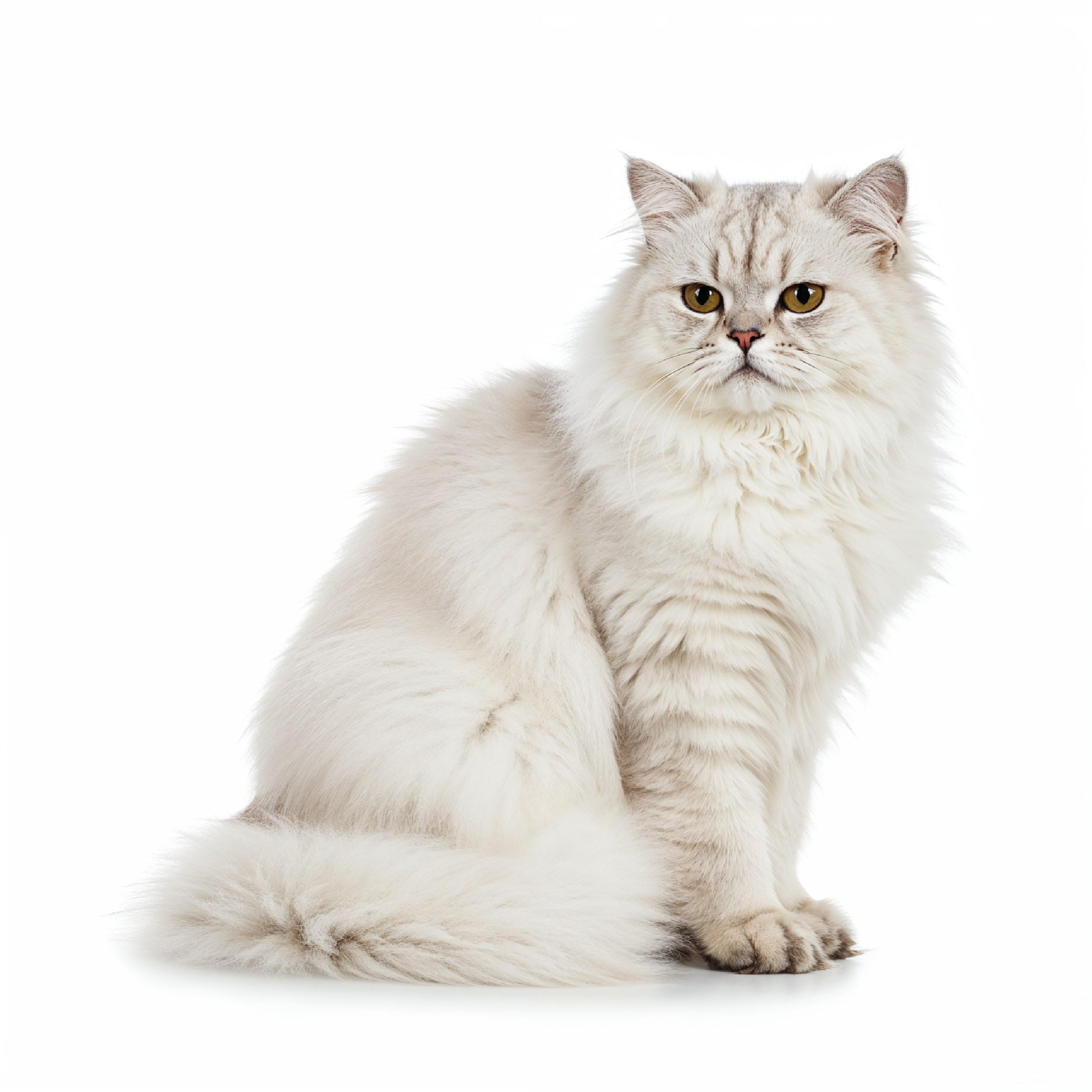 Fluffy White Persian Cat Sitting Gracefully Isolated Pet Portrait