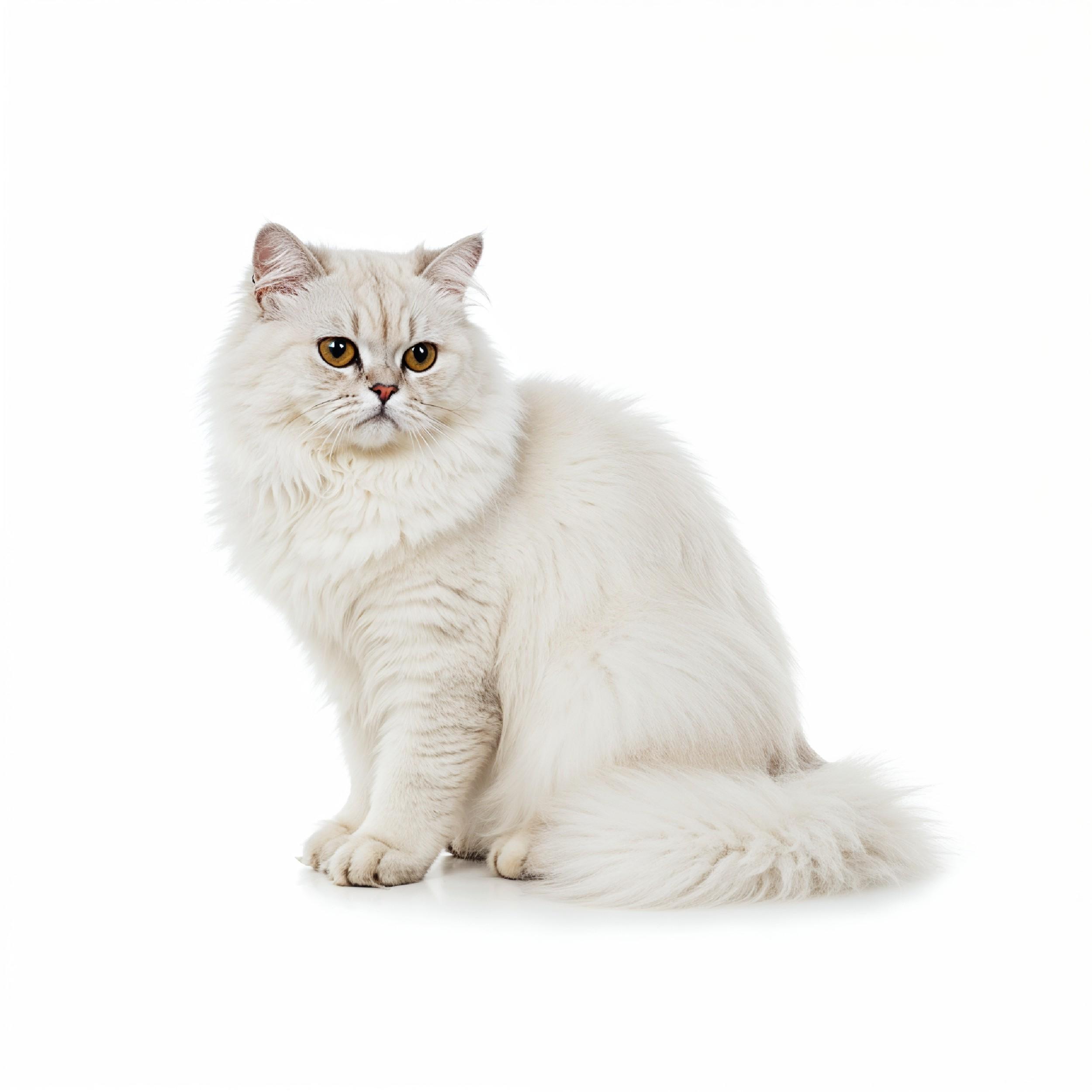 Fluffy White Persian Cat Sitting Gracefully Isolated Pet Portrait