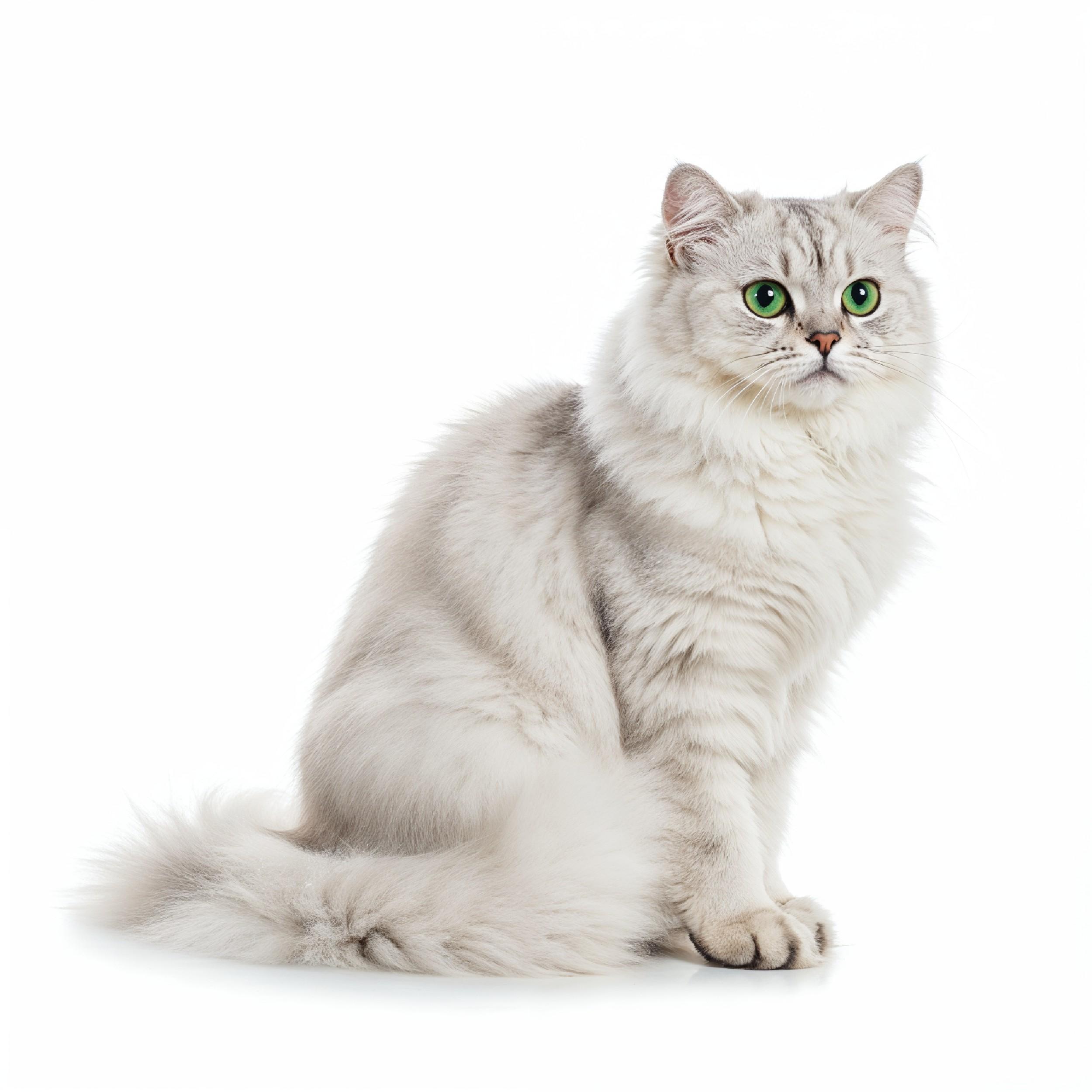 Fluffy White Persian Cat Sitting Gracefully Isolated Pet Portrait
