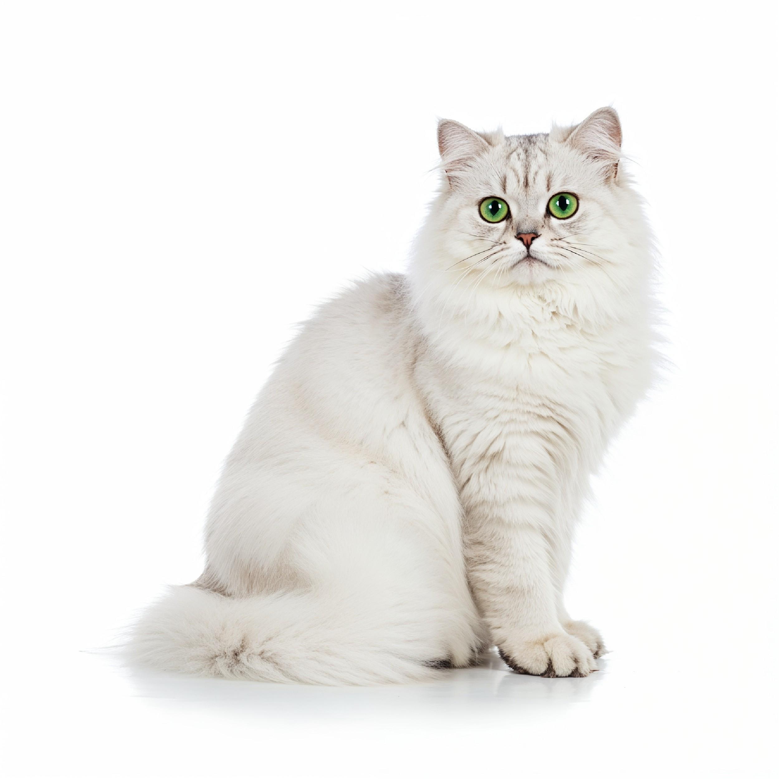 Fluffy White Persian Cat Sitting Gracefully Isolated Pet Portrait