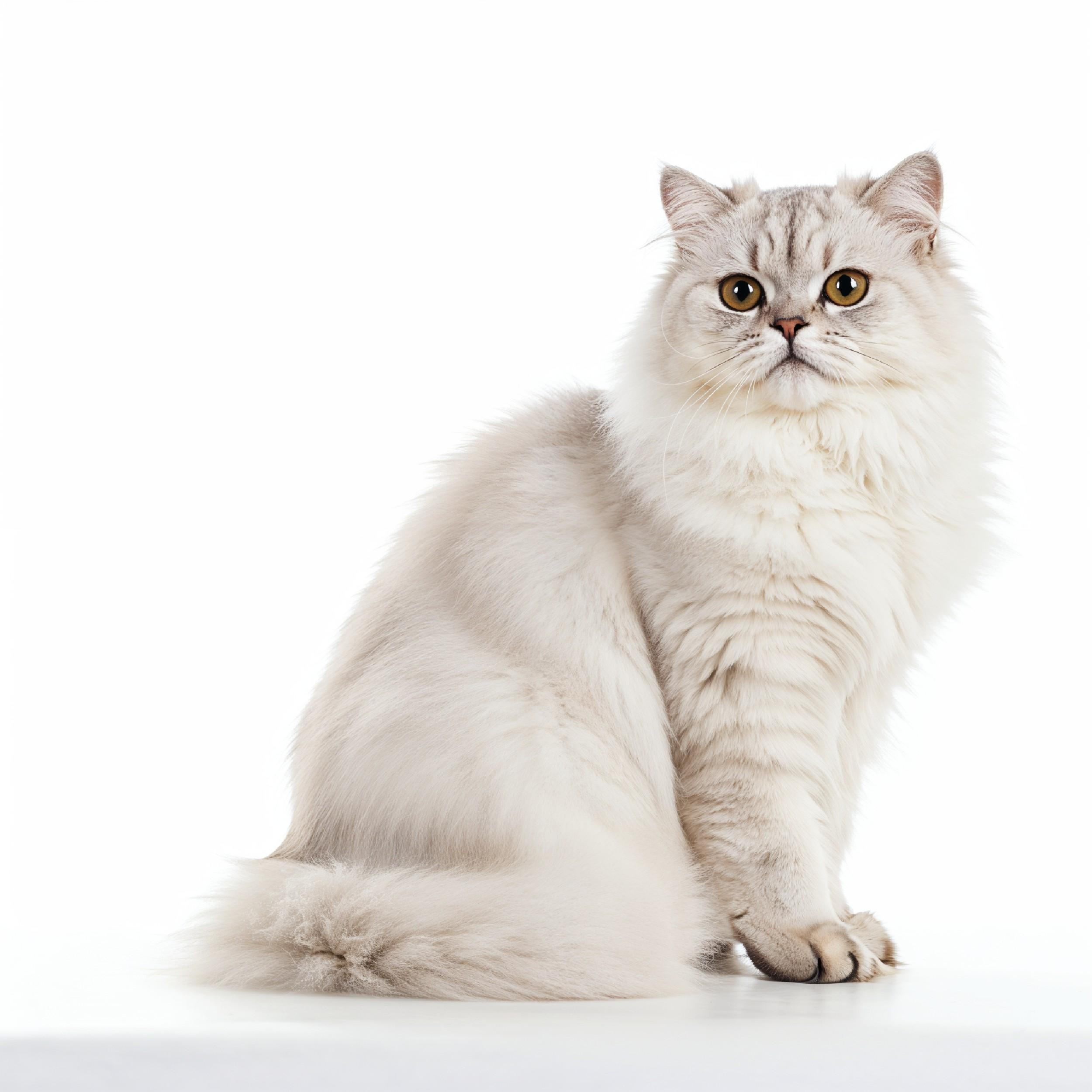 Fluffy White Persian Cat Sitting Gracefully Isolated Pet Portrait