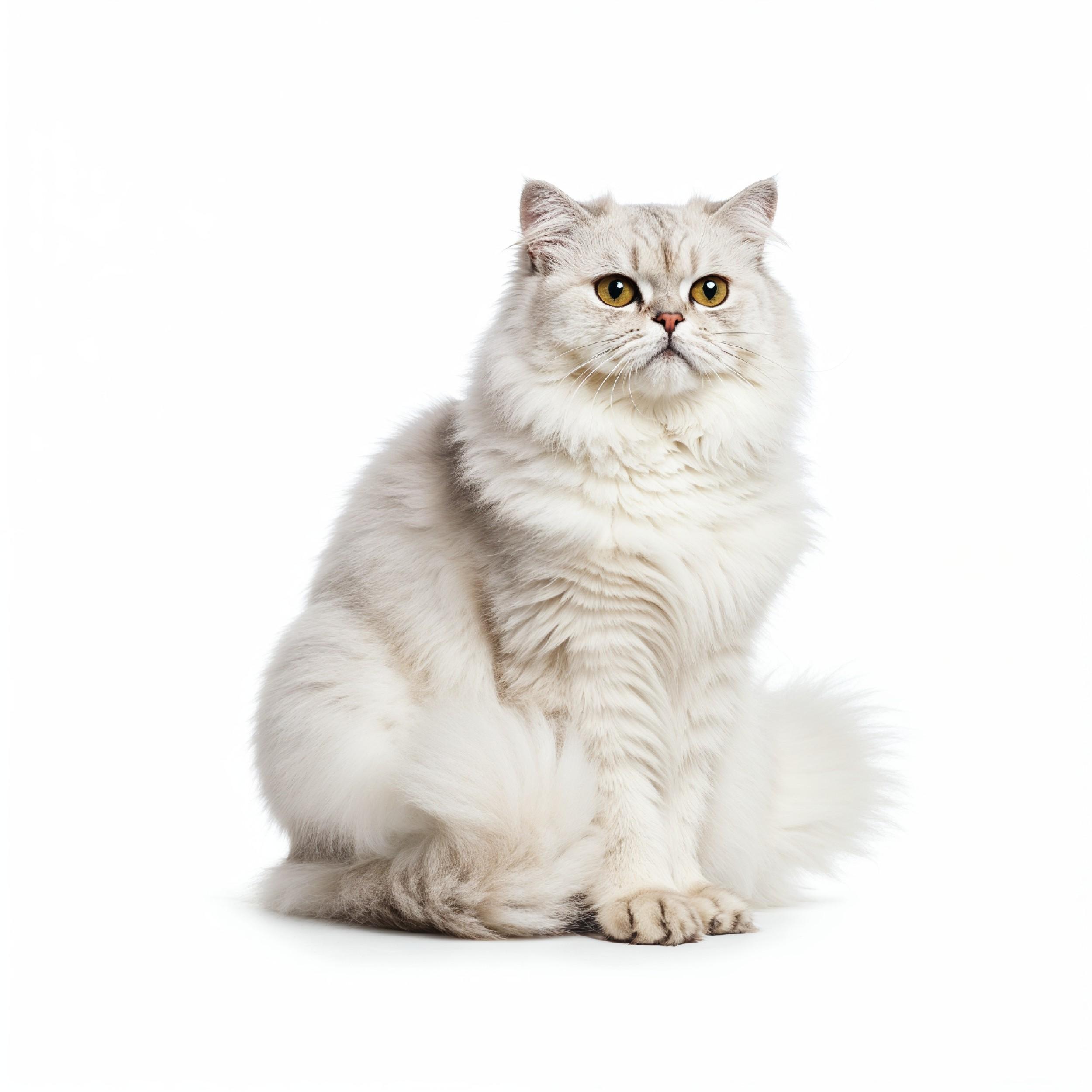 Fluffy White Persian Cat Sitting Gracefully Isolated Pet Portrait