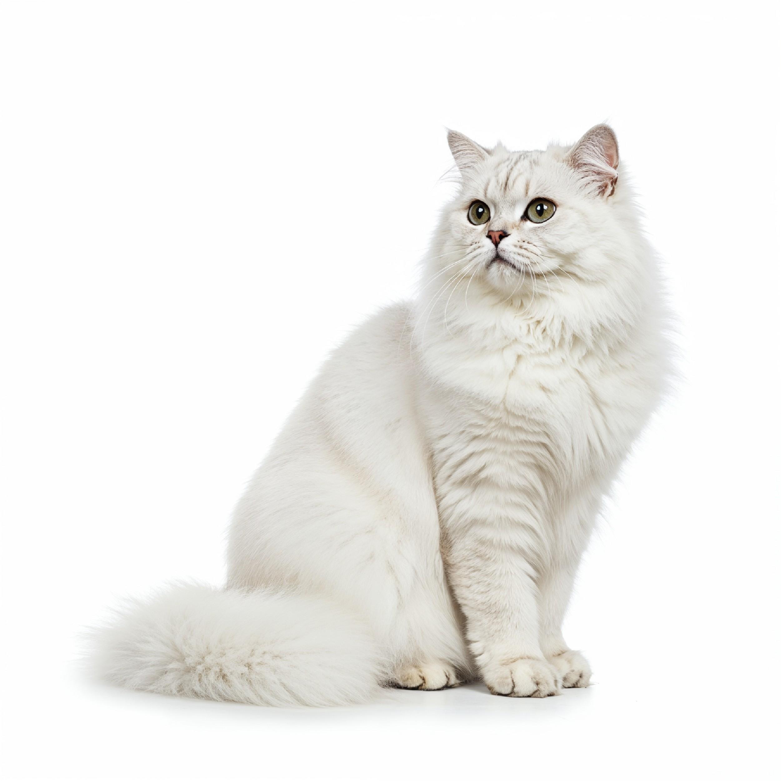 Fluffy White Persian Cat Sitting Gracefully Isolated Pet Portrait