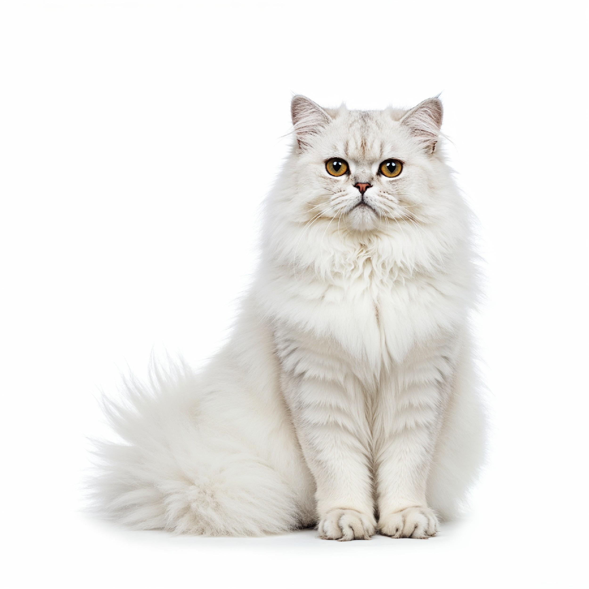Fluffy White Persian Cat Sitting Gracefully Isolated Pet Portrait