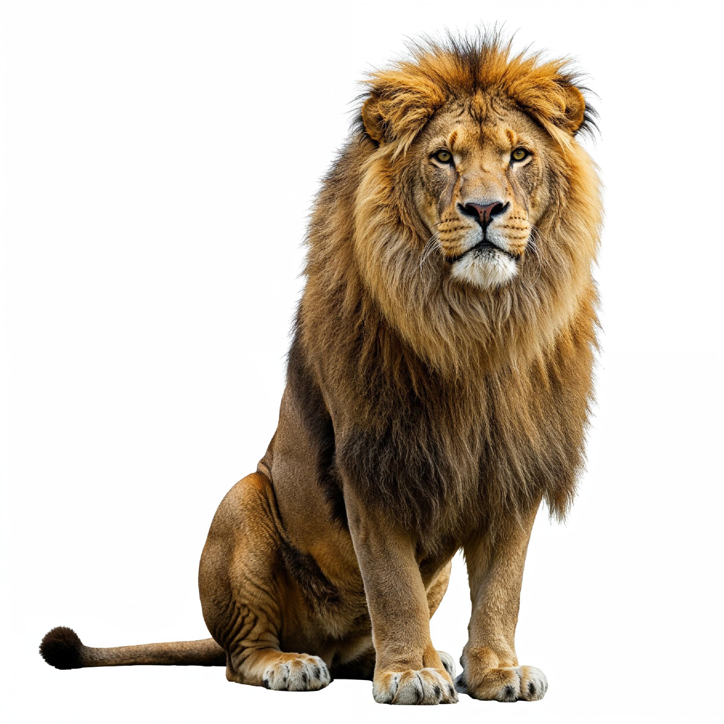 Lion Isolated on White Background Majestic Wildlife Animal Portrait
