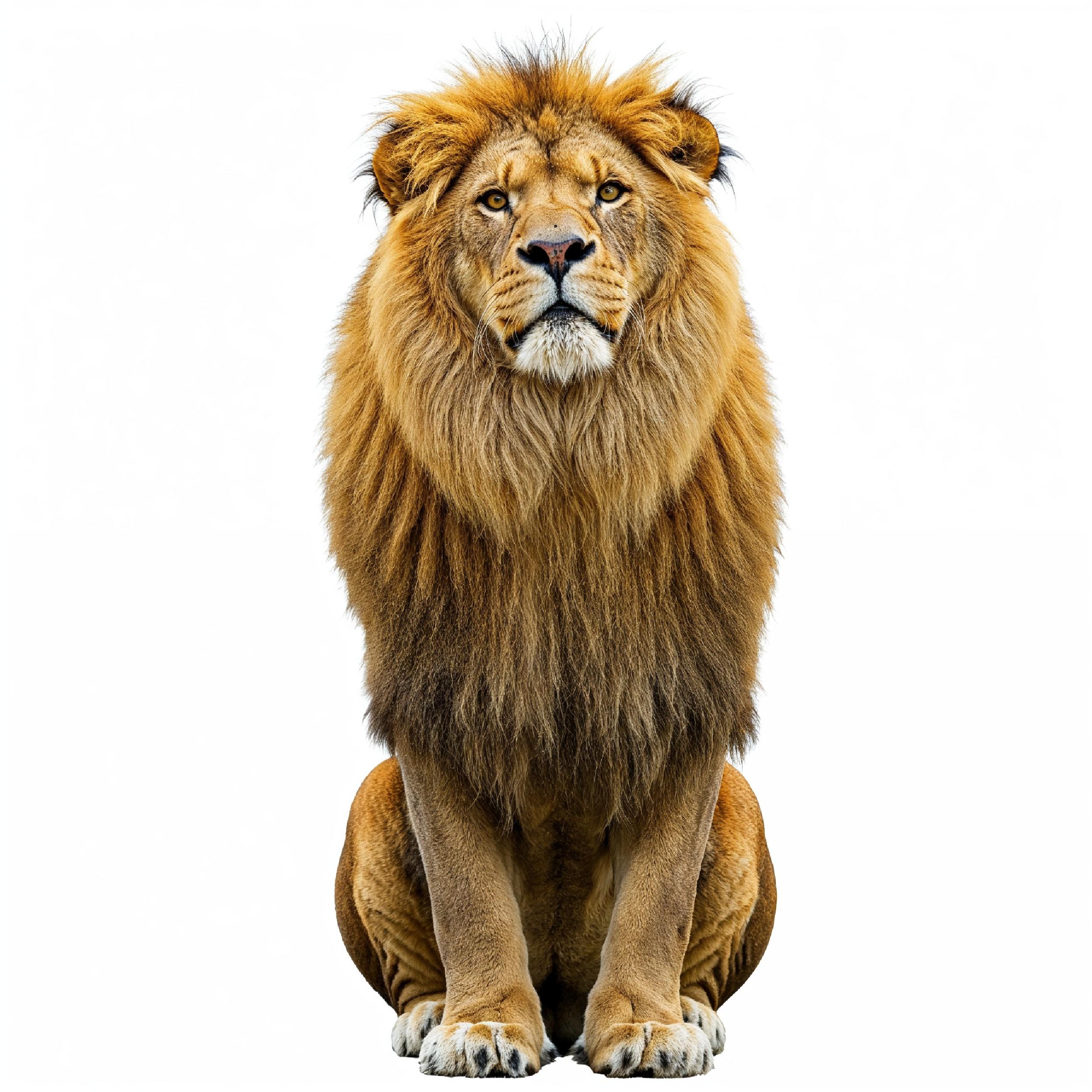 Lion Isolated on White Background Majestic Wildlife Animal Portrait