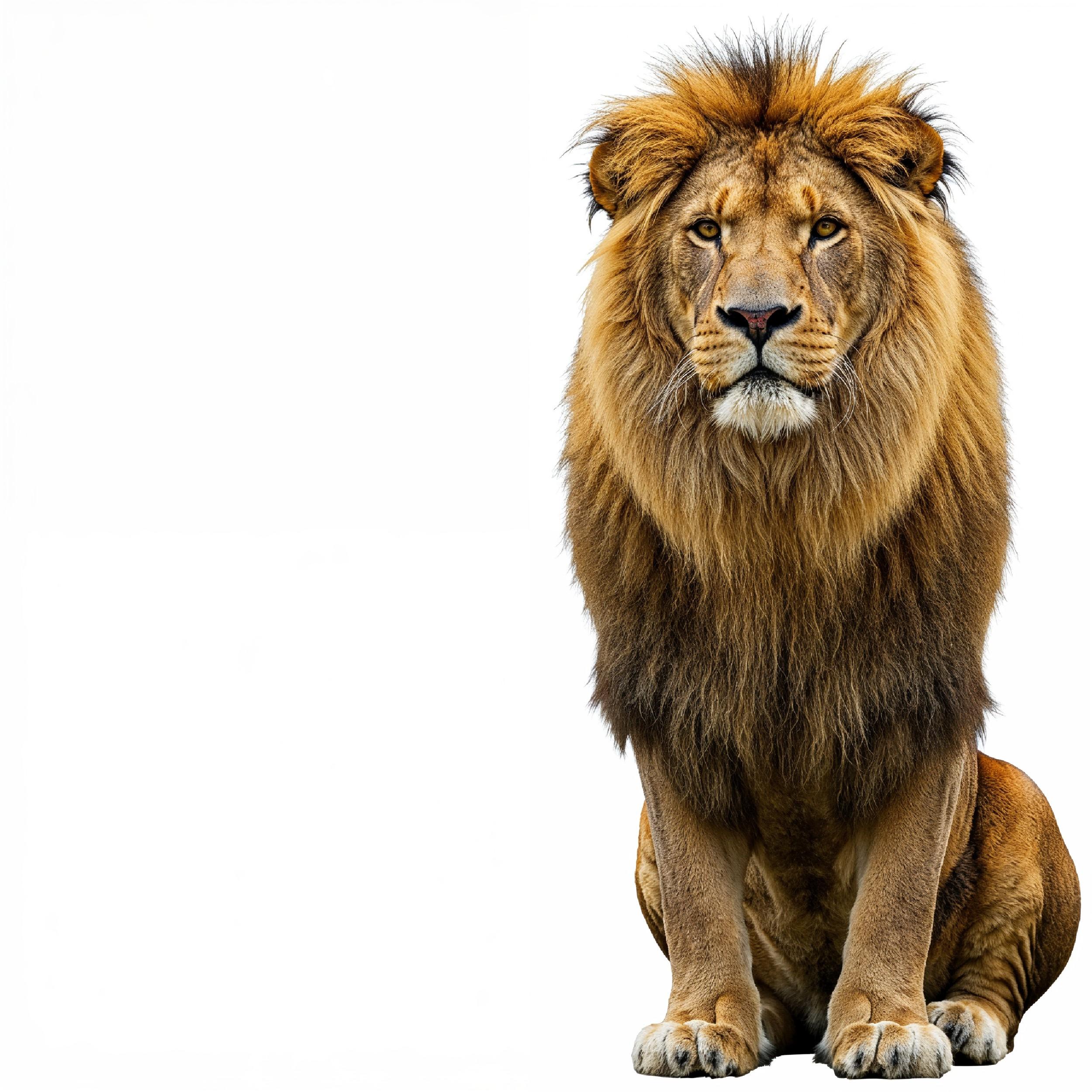 Lion Isolated on White Background Majestic Wildlife Animal Portrait