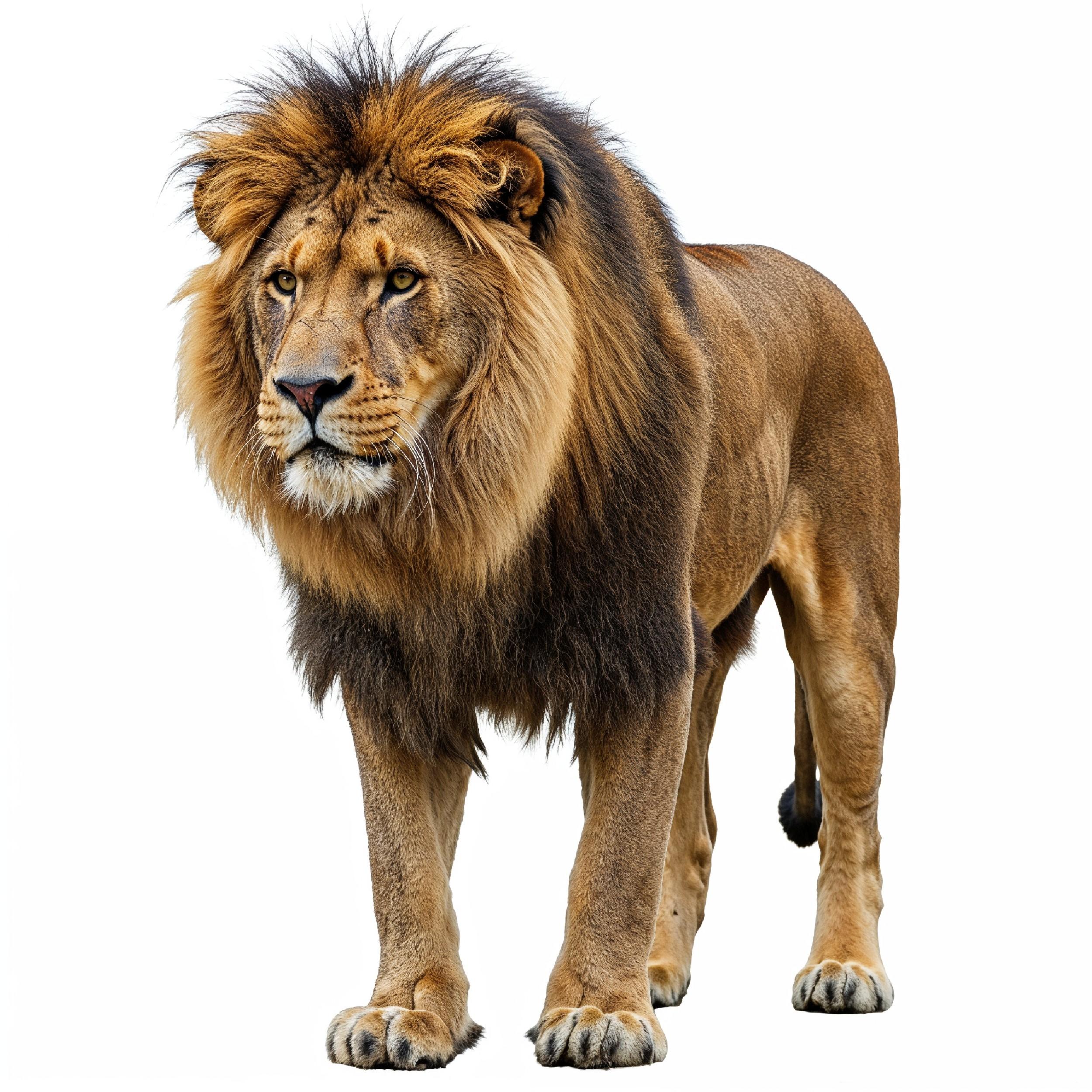 Lion Isolated on White Background Majestic Wildlife Animal Portrait