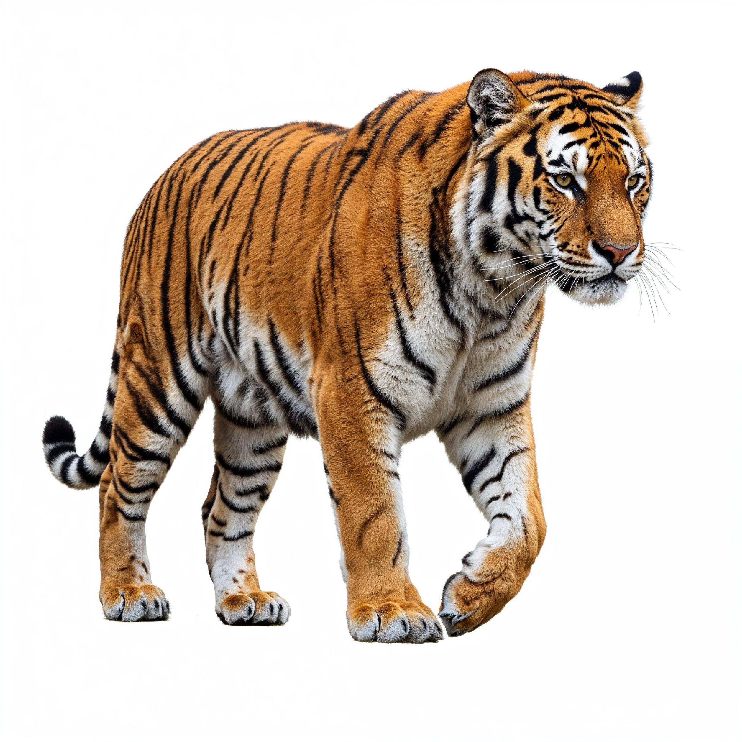 Tiger Isolated on White Background Majestic Wildlife Big Cat Portrait