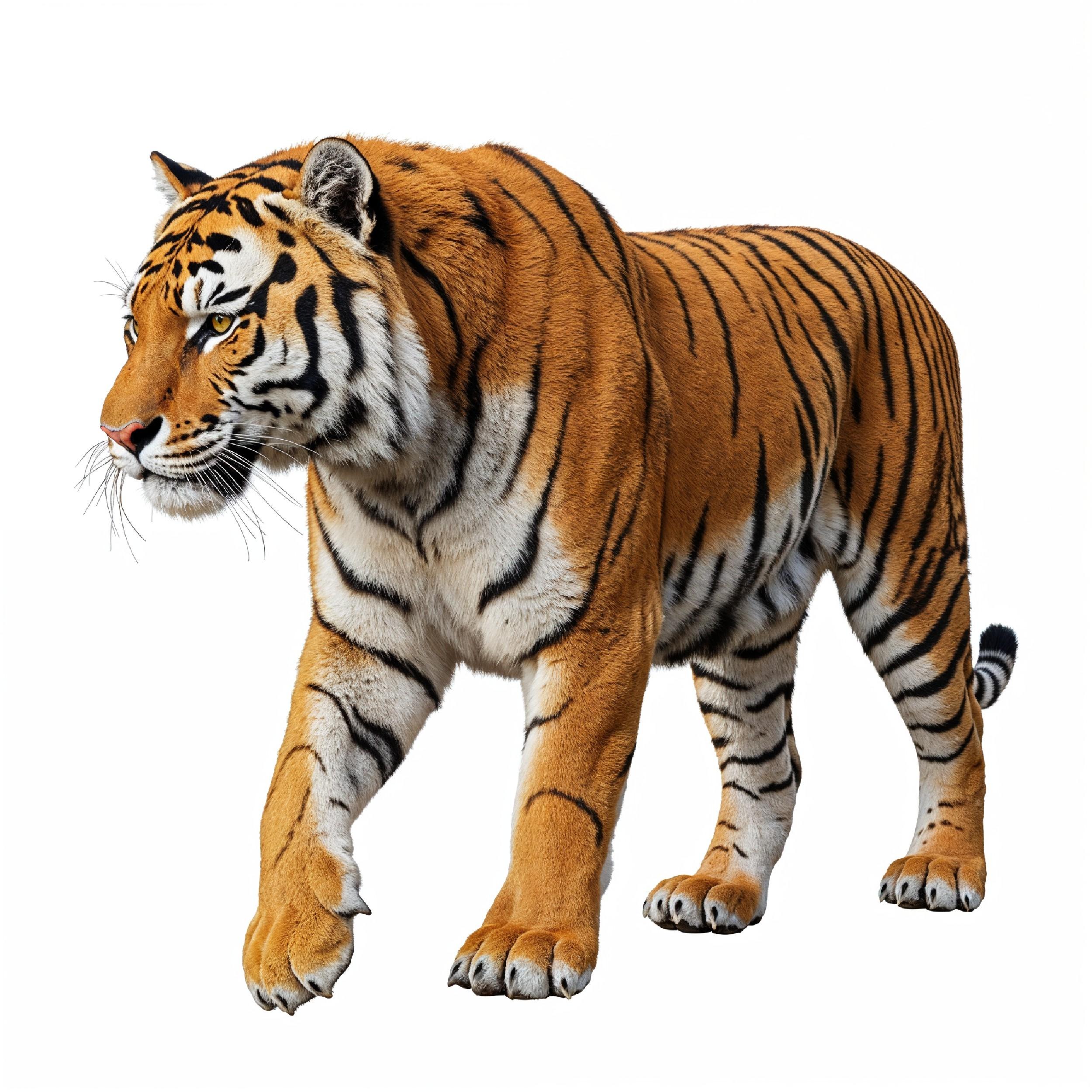Tiger Isolated on White Background Majestic Wildlife Big Cat Portrait