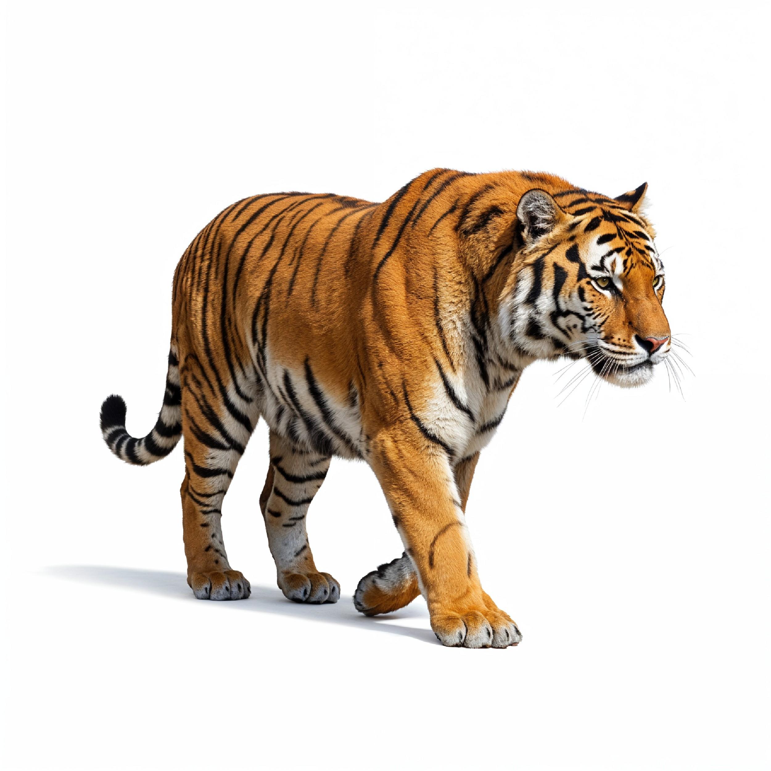 Tiger Isolated on White Background Majestic Wildlife Big Cat Portrait