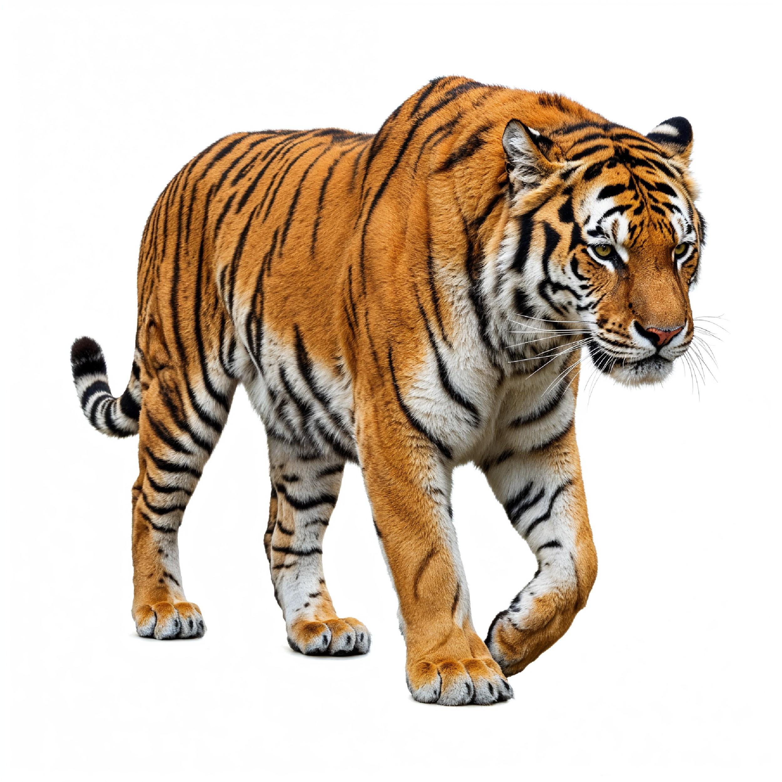 Tiger Isolated on White Background Majestic Wildlife Big Cat Portrait