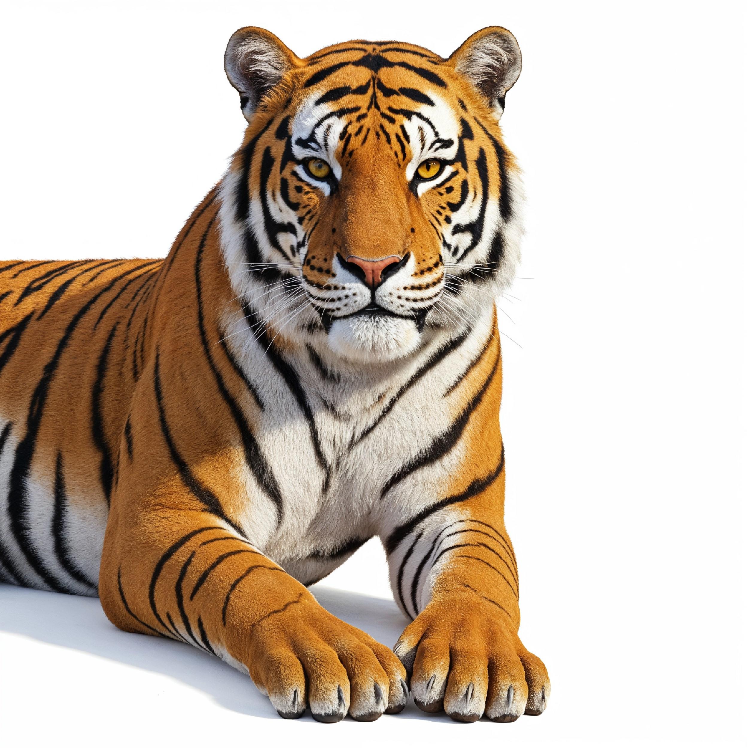 Tiger Isolated on White Background Majestic Wildlife Big Cat Portrait