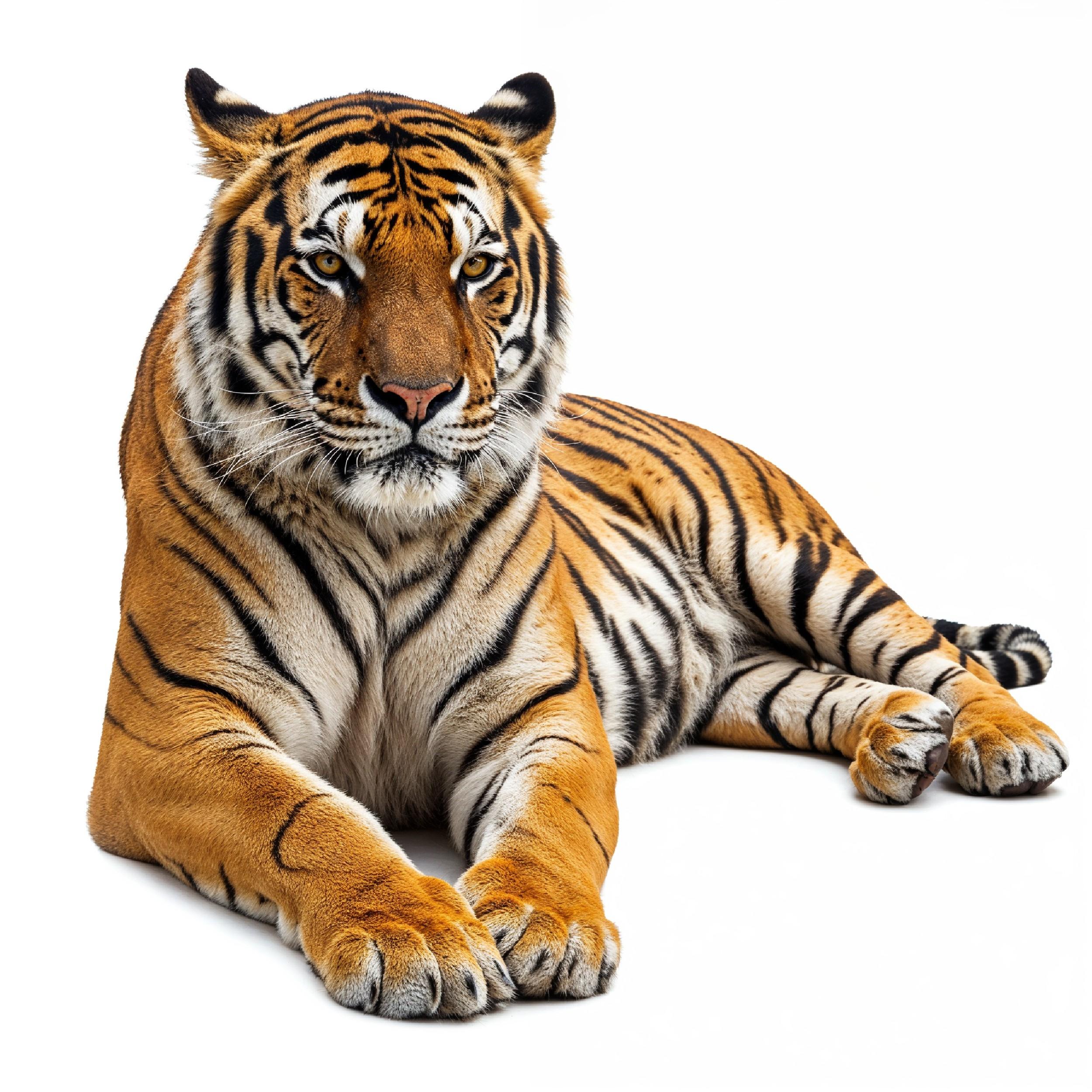 Tiger Isolated on White Background Majestic Wildlife Big Cat Portrait