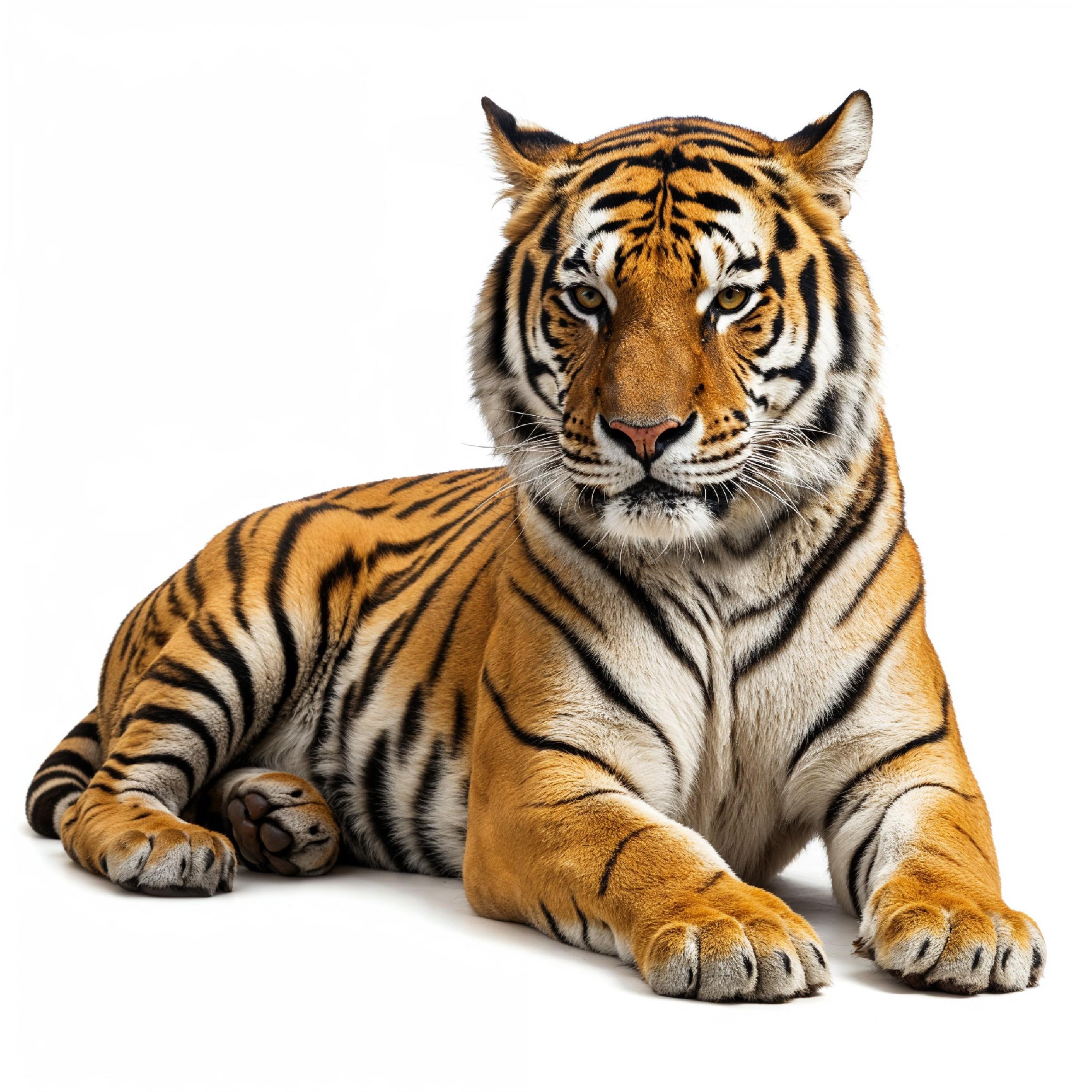 Tiger Isolated on White Background Majestic Wildlife Big Cat Portrait