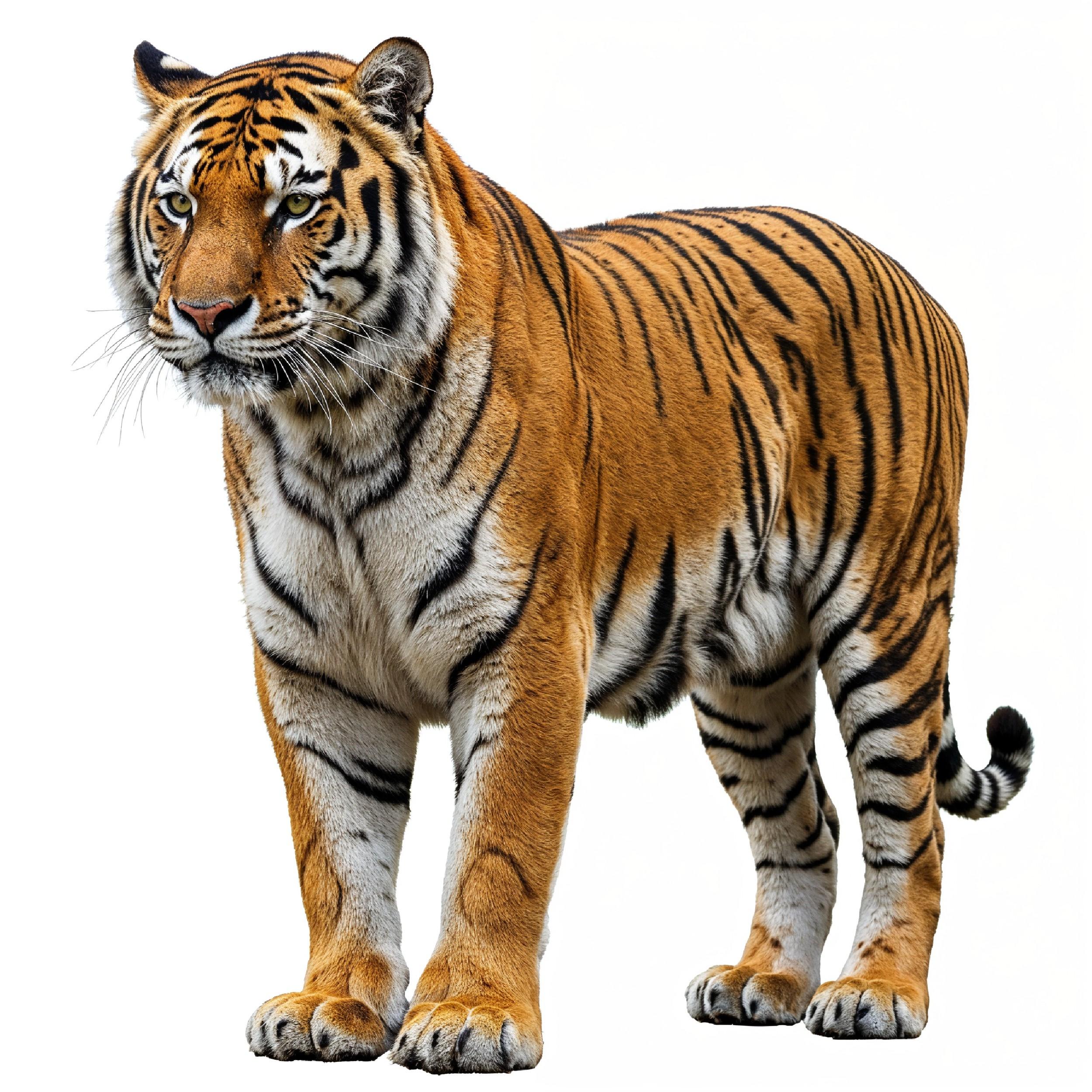 Tiger Isolated on White Background Majestic Wildlife Big Cat Portrait