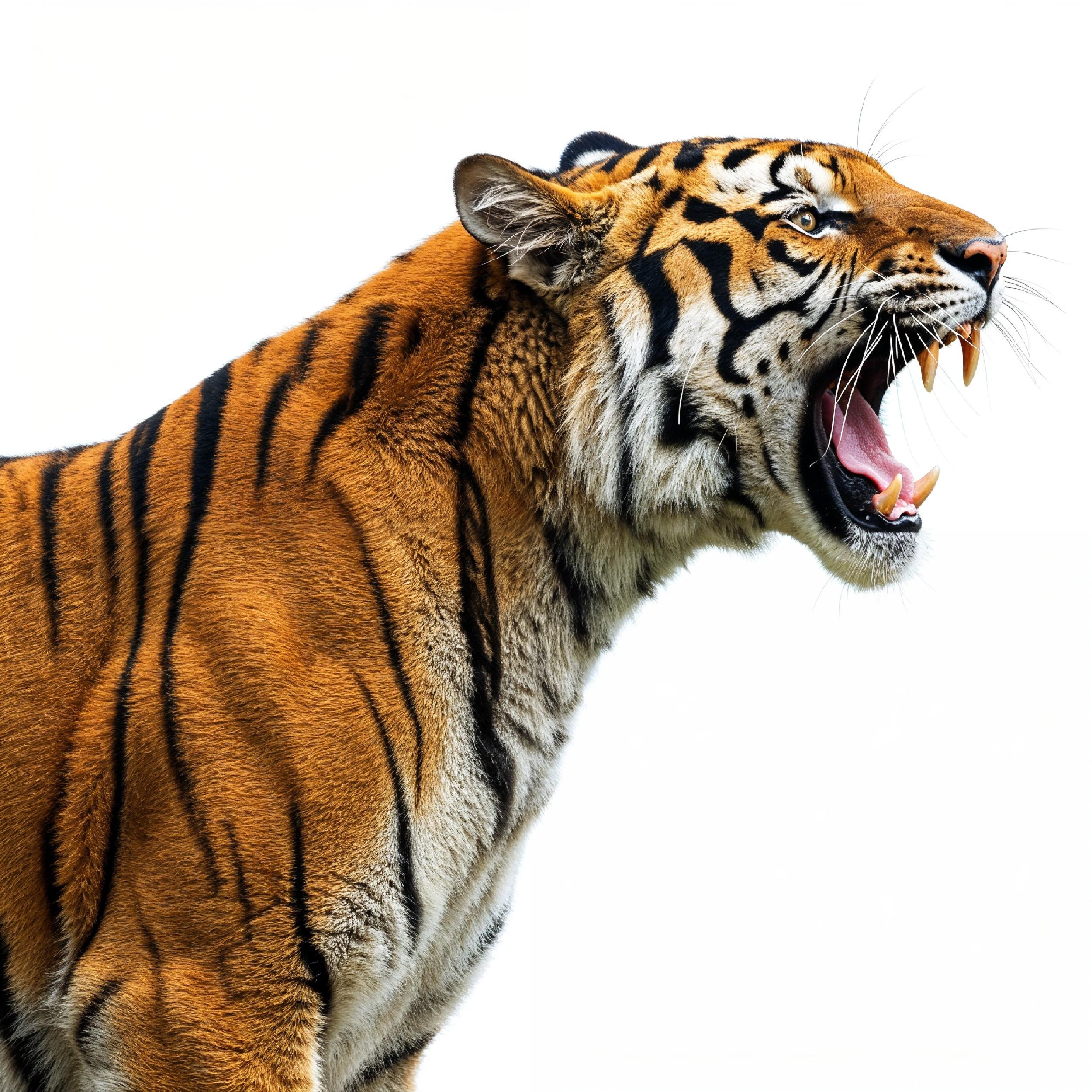 Tiger Isolated on White Background Majestic Wildlife Big Cat Portrait