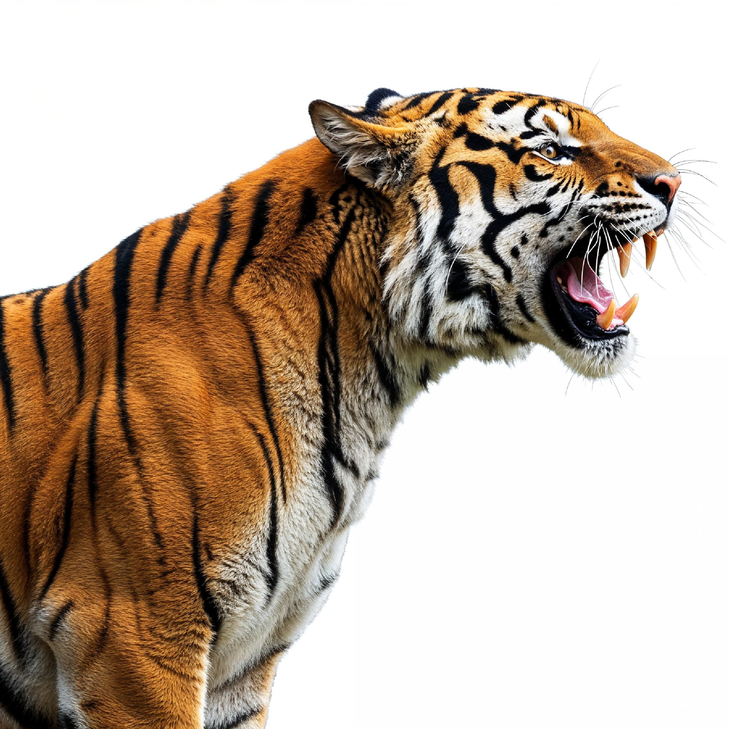 Tiger Isolated on White Background Majestic Wildlife Big Cat Portrait