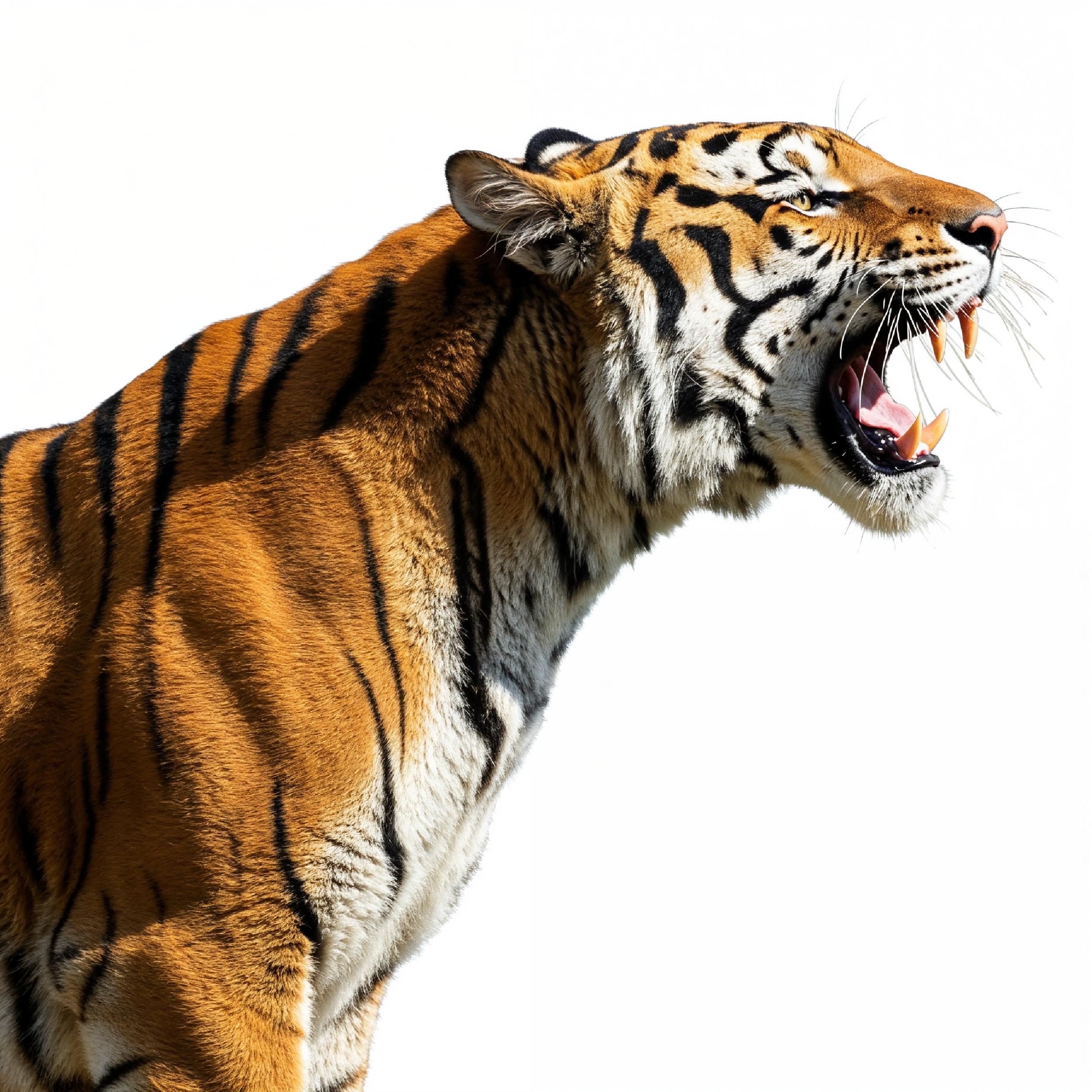Tiger Isolated on White Background Majestic Wildlife Big Cat Portrait