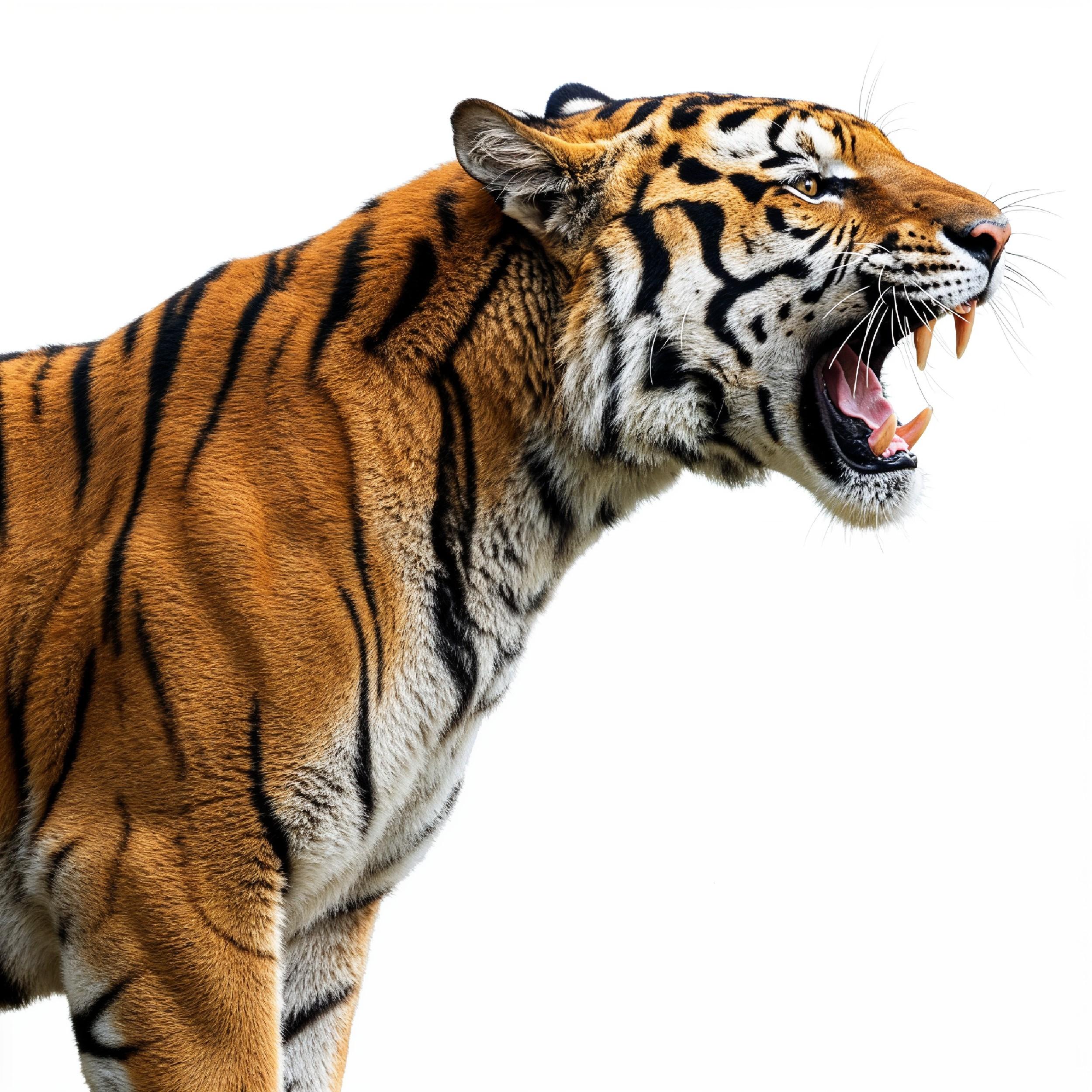 Tiger Isolated on White Background Majestic Wildlife Big Cat Portrait