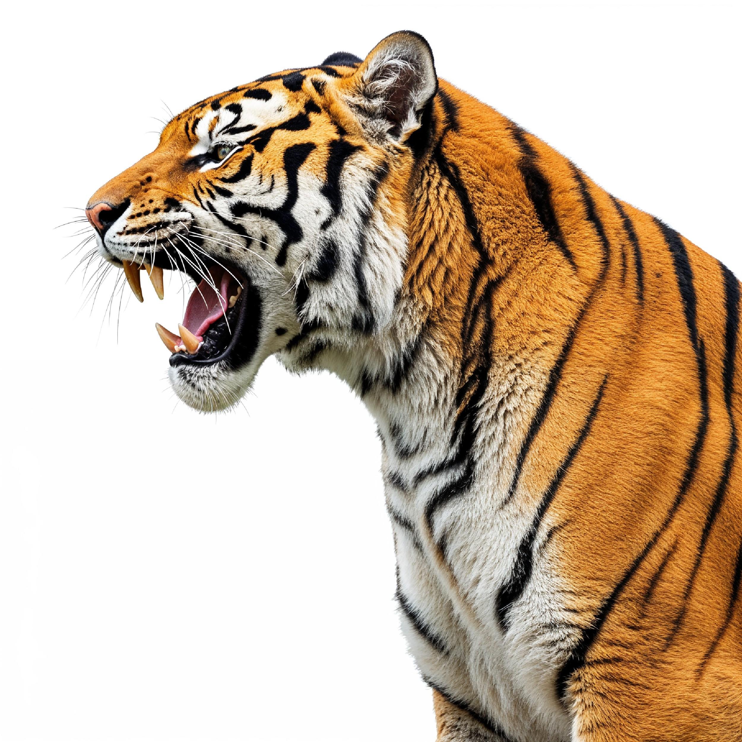 Tiger Isolated on White Background Majestic Wildlife Big Cat Portrait