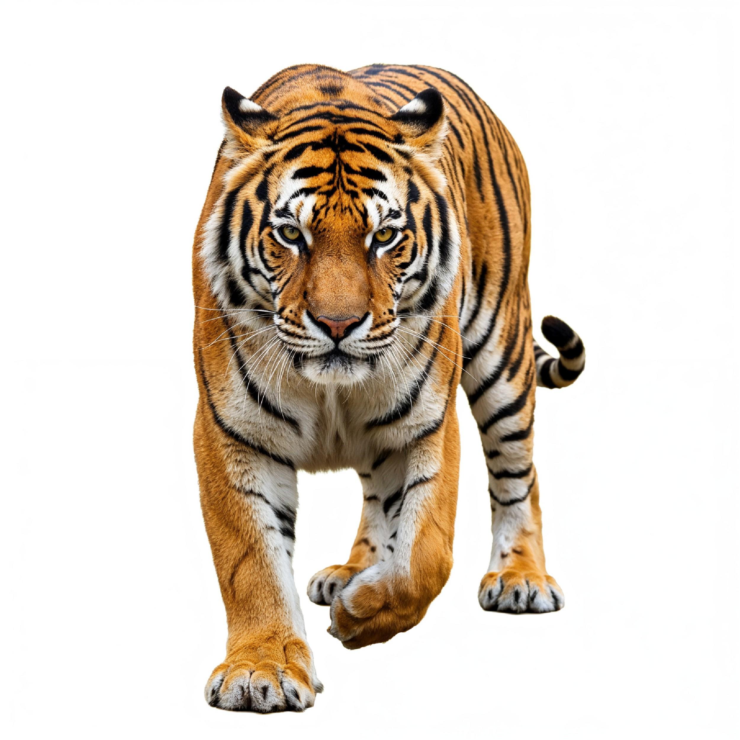 Tiger Isolated on White Background Majestic Wildlife Big Cat Portrait