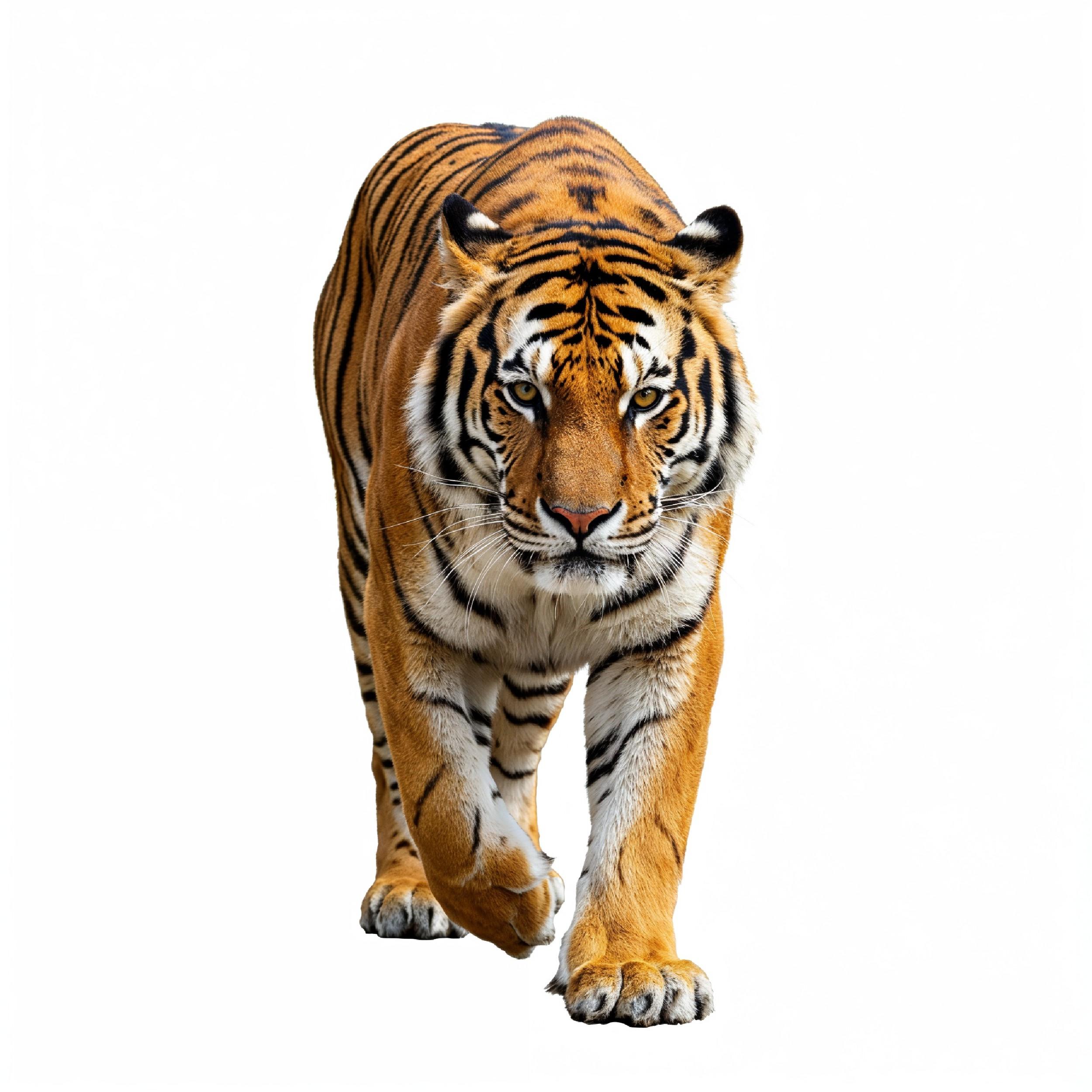 Tiger Isolated on White Background Majestic Wildlife Big Cat Portrait