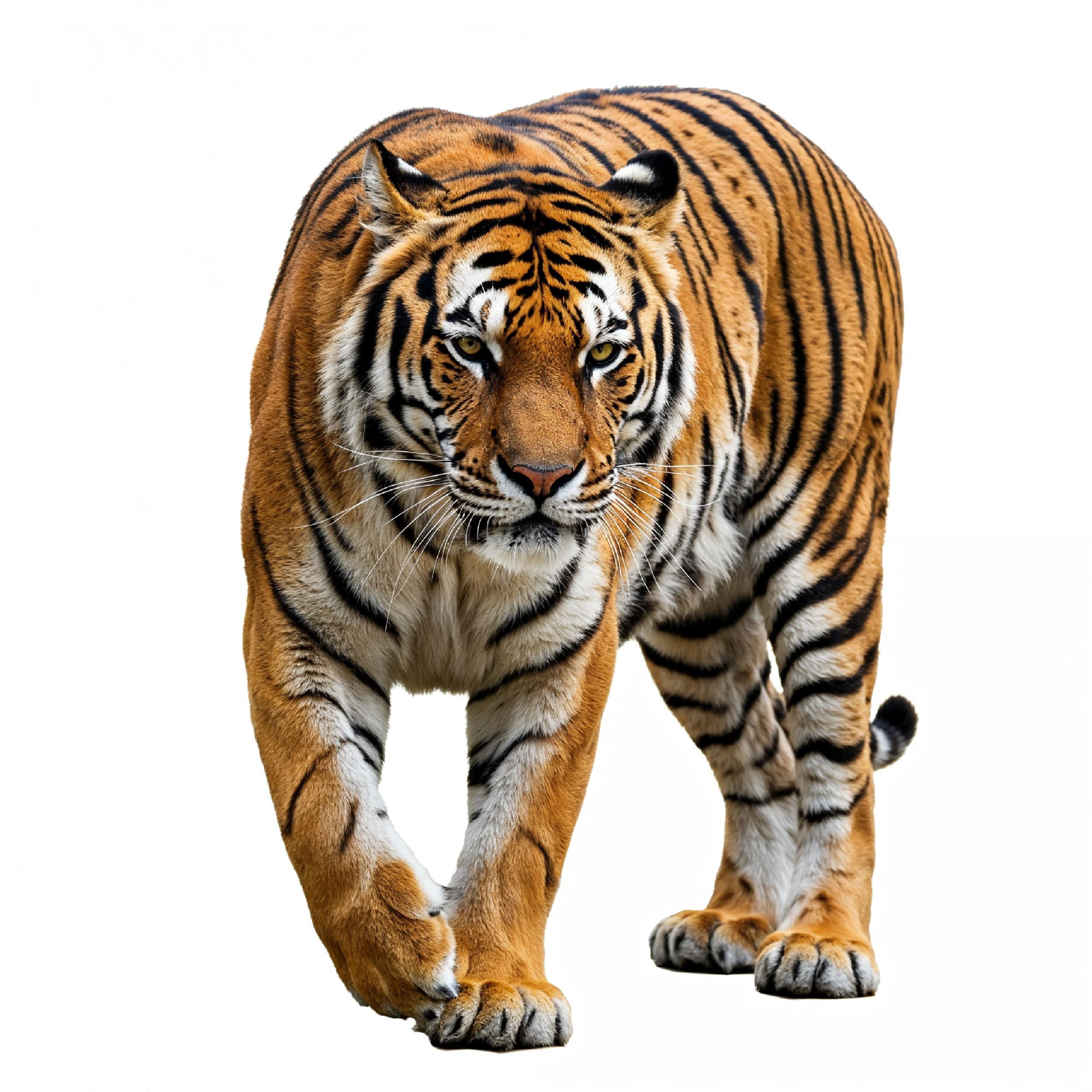 Tiger Isolated on White Background Majestic Wildlife Big Cat Portrait