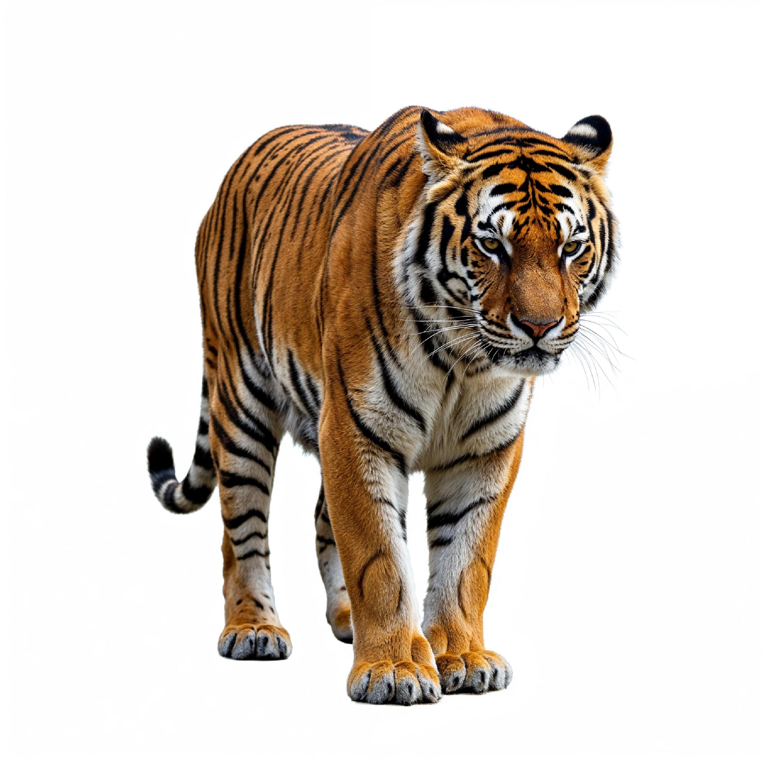 Tiger Isolated on White Background Majestic Wildlife Big Cat Portrait