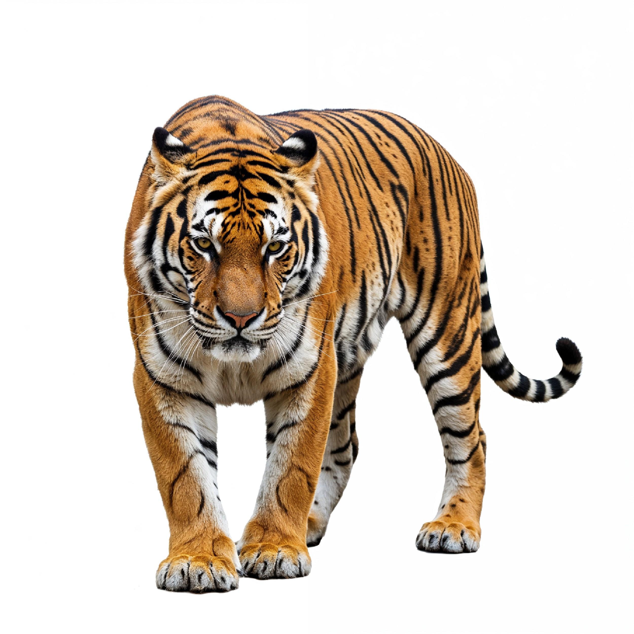 Tiger Isolated on White Background Majestic Wildlife Big Cat Portrait