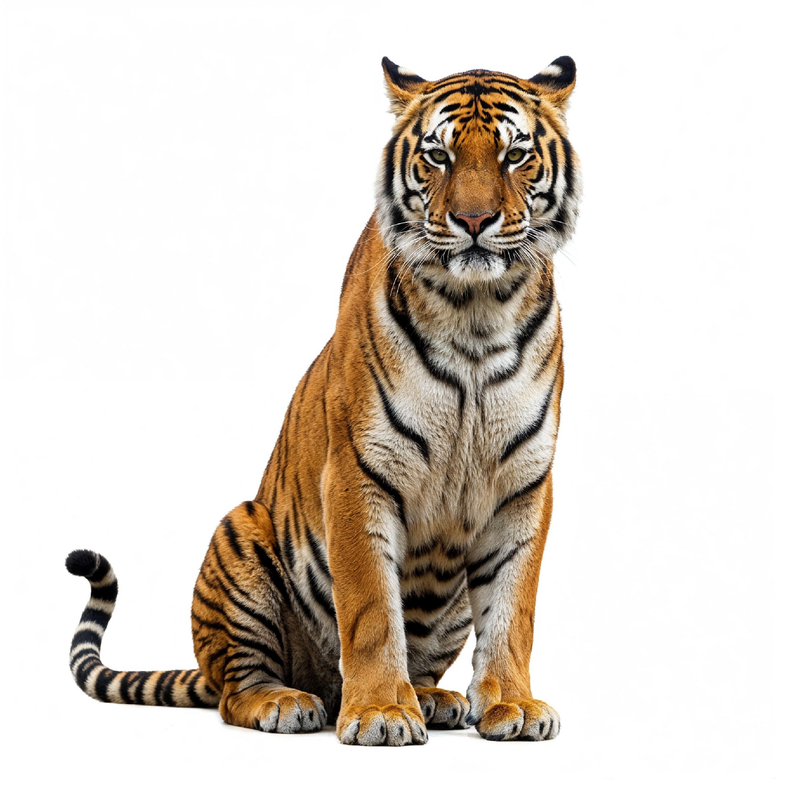 Tiger Isolated on White Background Majestic Wildlife Big Cat Portrait